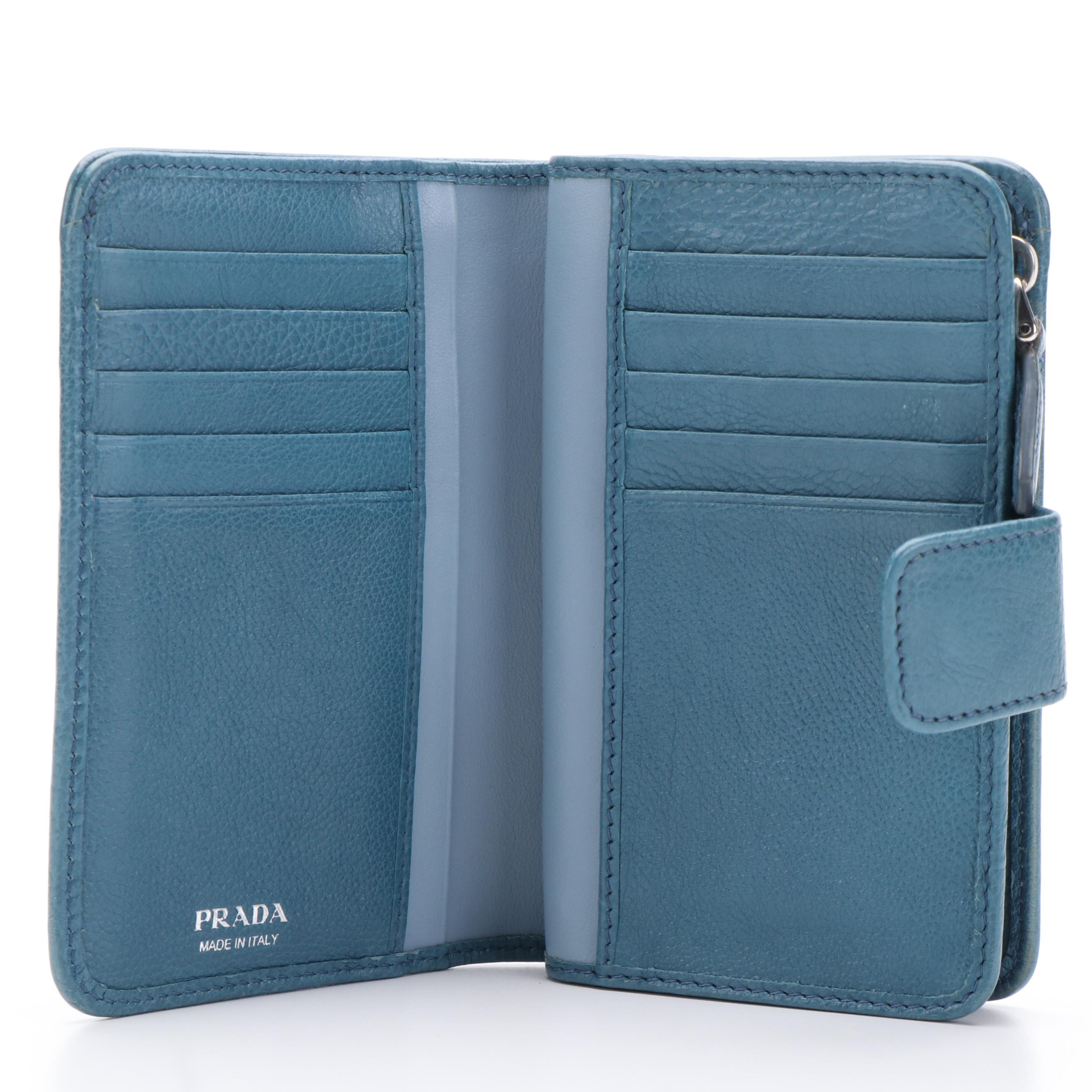 Prada French Wallet in Blue Leather