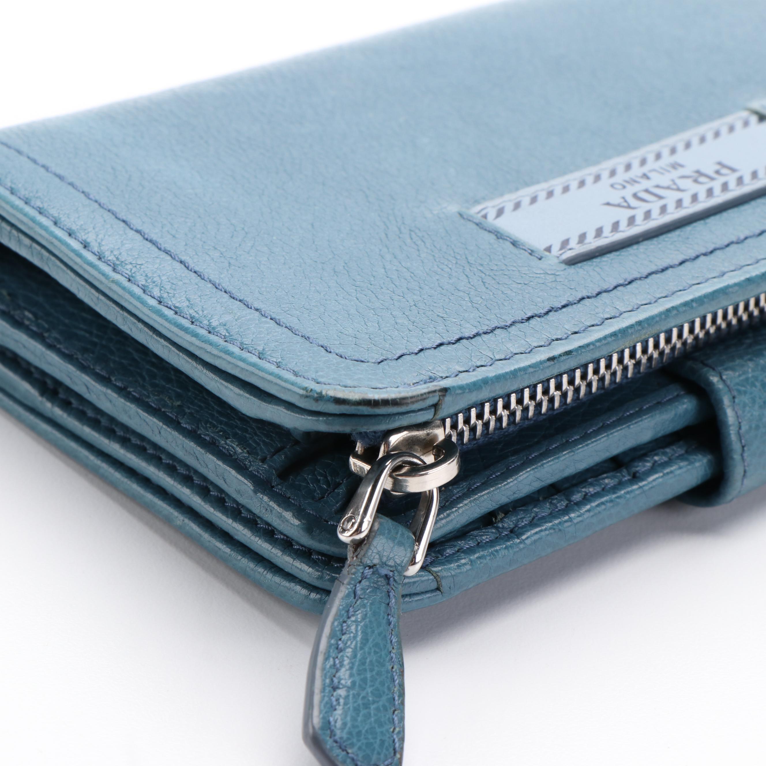 Prada French Wallet in Blue Leather