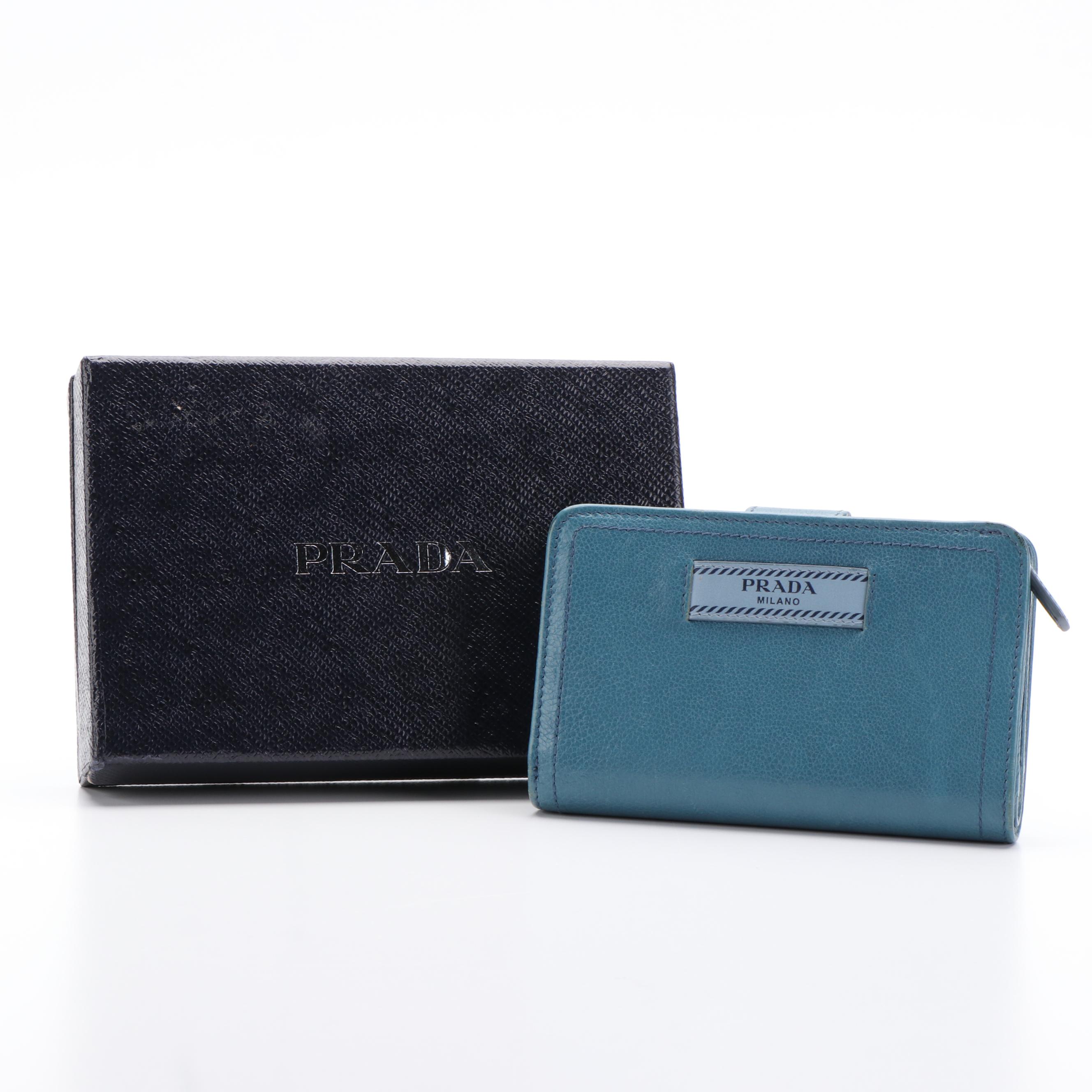 Prada French Wallet in Blue Leather