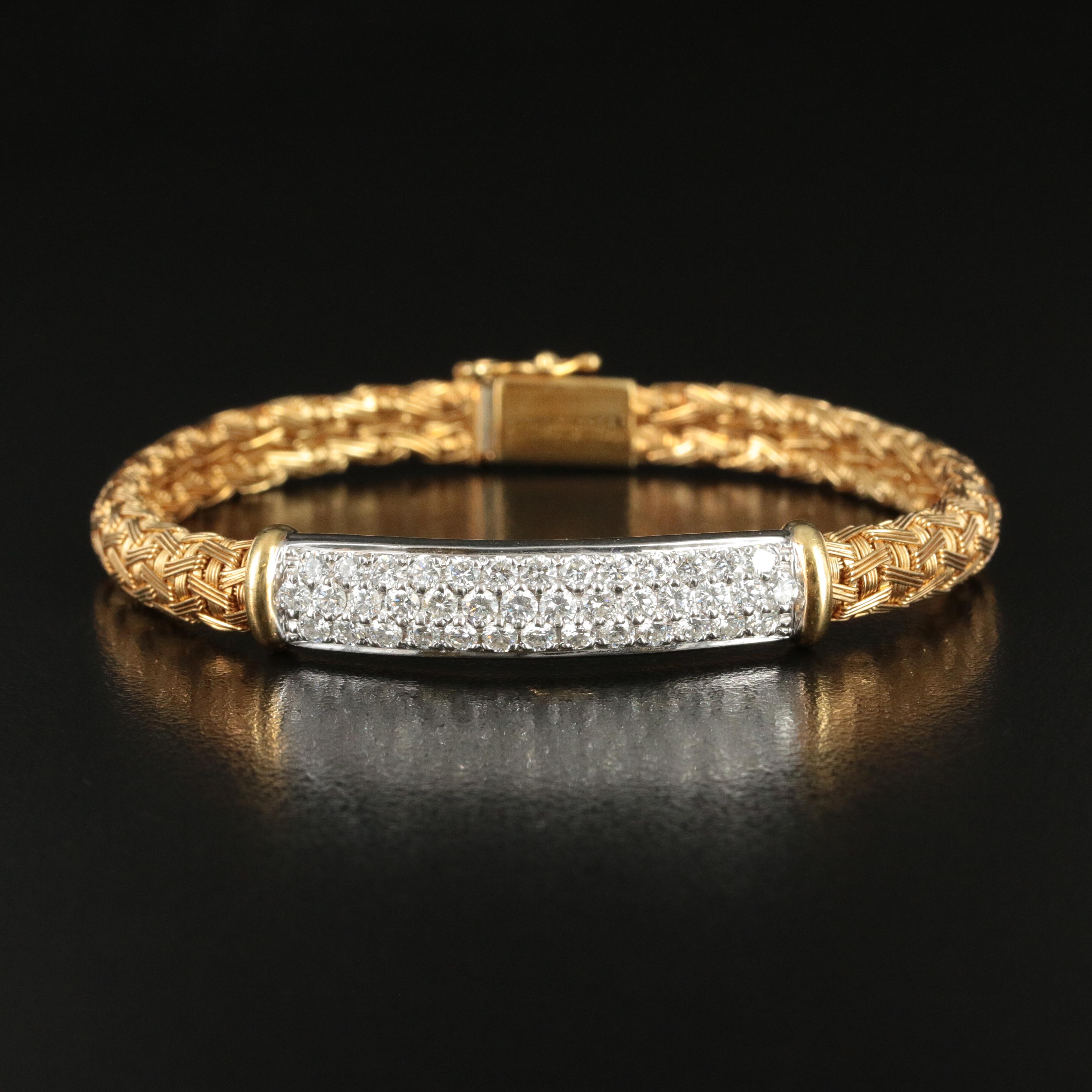 Roberto Coin "Silk Weave" 18K 2.01 CTW Diamond Bar Bracelet