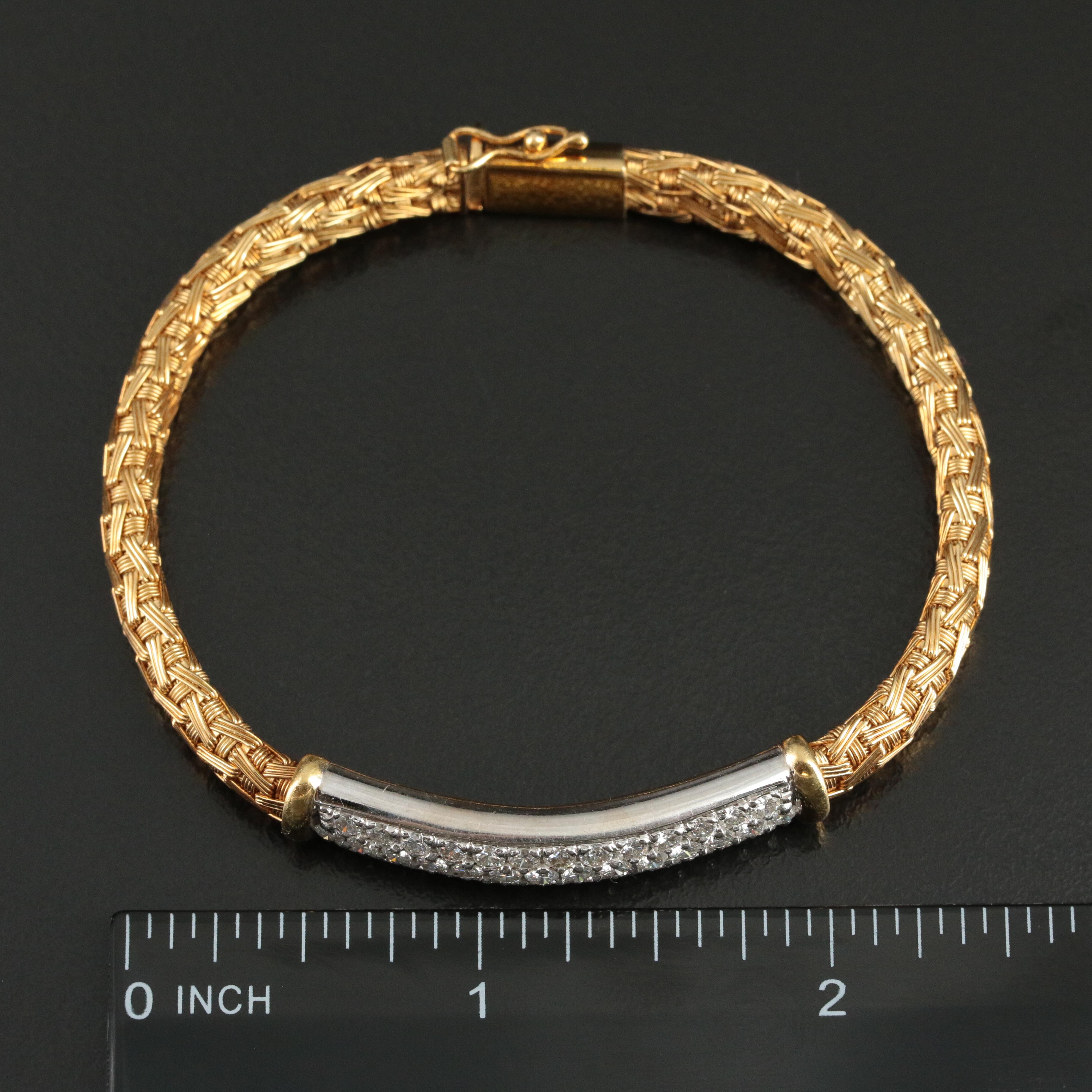 Roberto Coin "Silk Weave" 18K 2.01 CTW Diamond Bar Bracelet