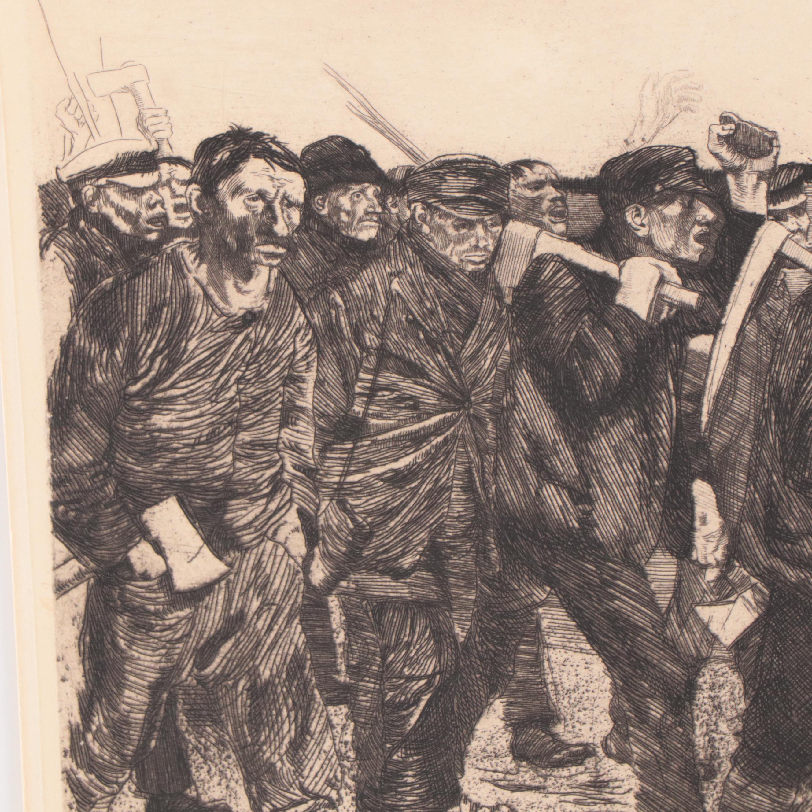 Kathe Kollwitz Etching "March of the Weavers," Circa 1931