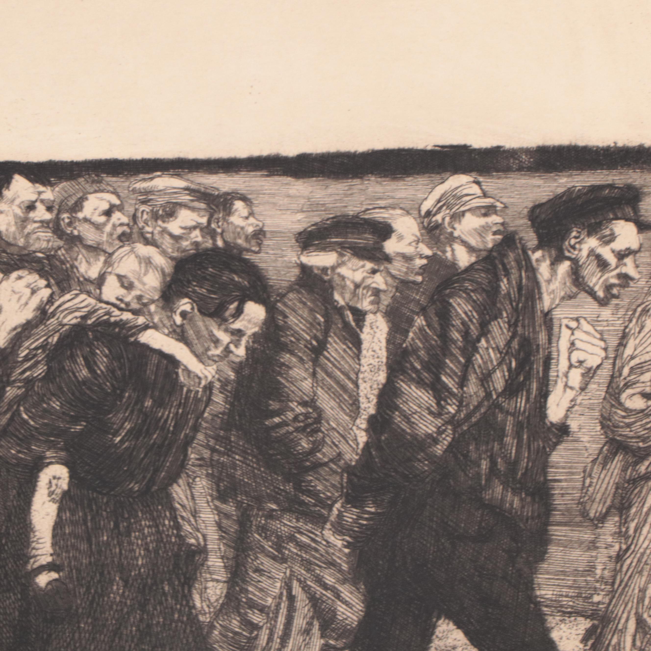 Kathe Kollwitz Etching "March of the Weavers," Circa 1931