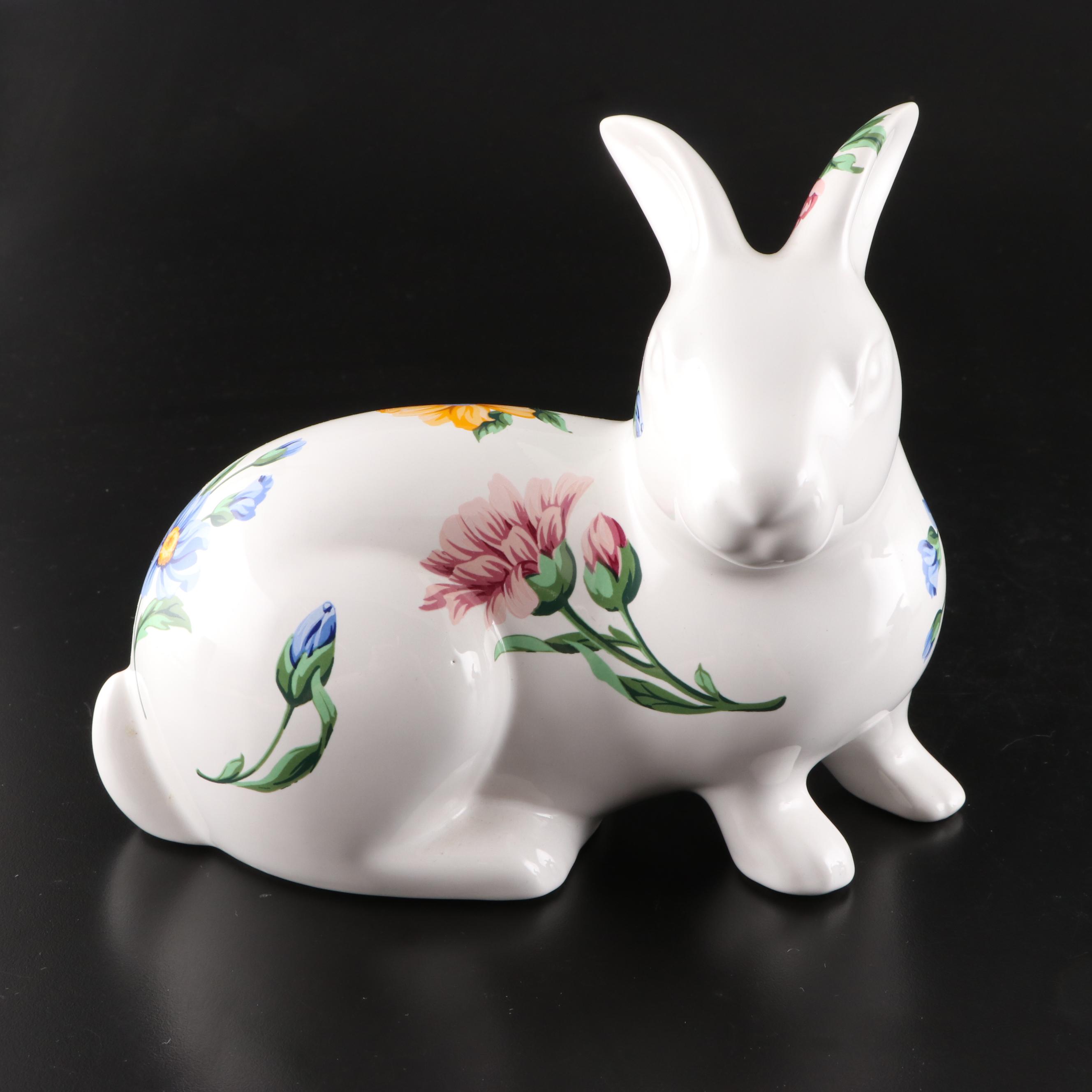 Tiffany & Co. Floral Porcelain Rabbit Figurines and Matching Vase