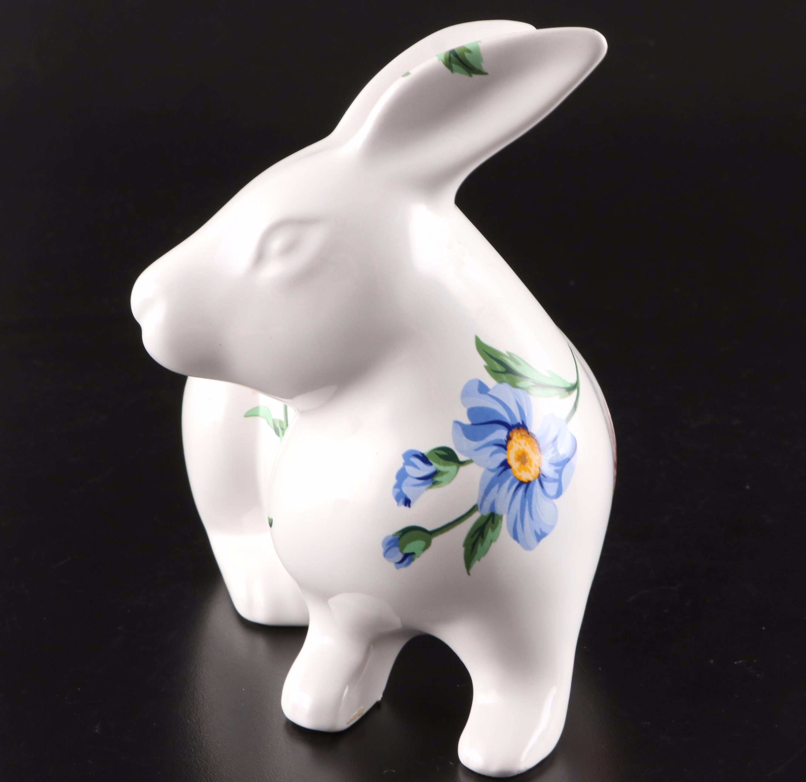 Tiffany & Co. Floral Porcelain Rabbit Figurines and Matching Vase