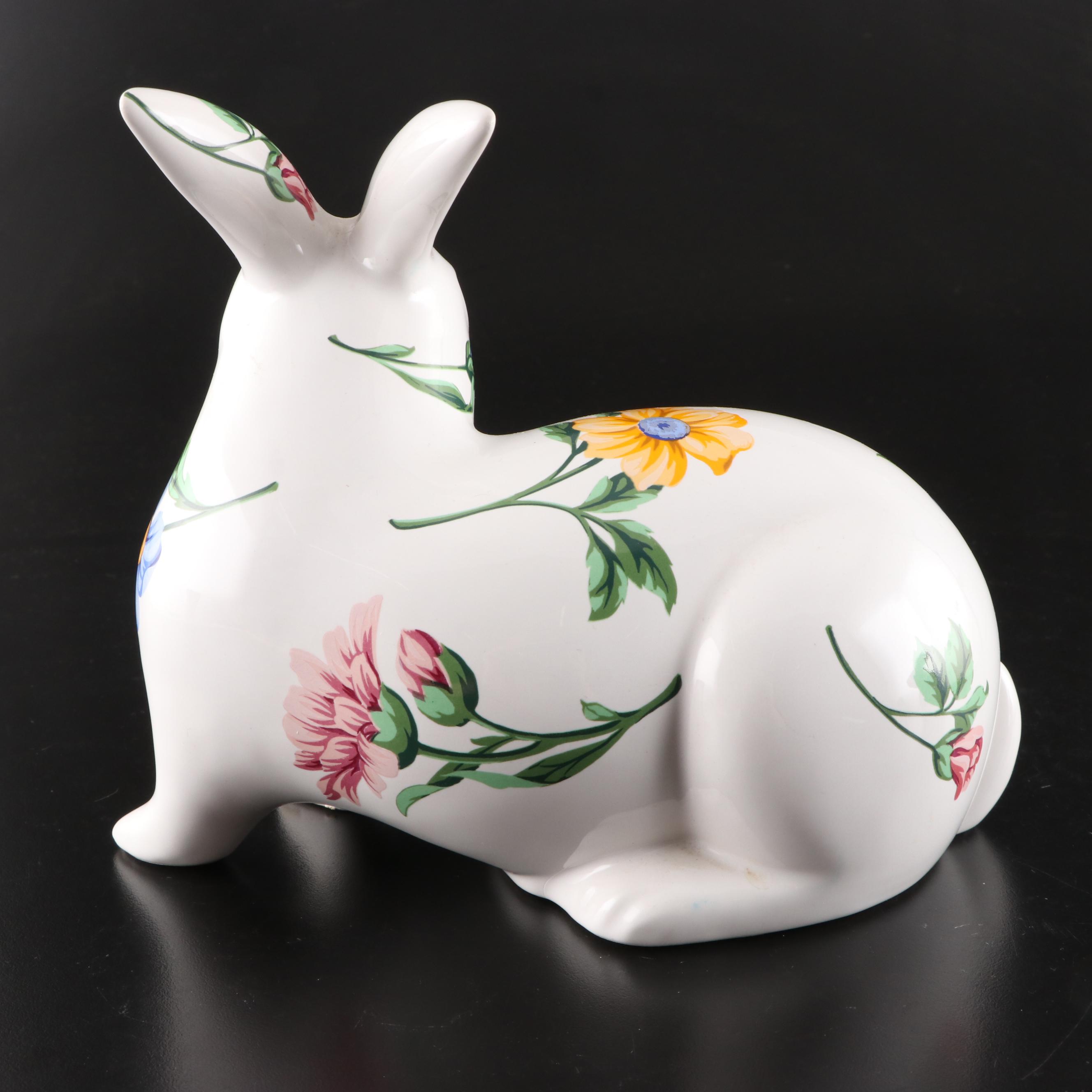 Tiffany & Co. Floral Porcelain Rabbit Figurines and Matching Vase