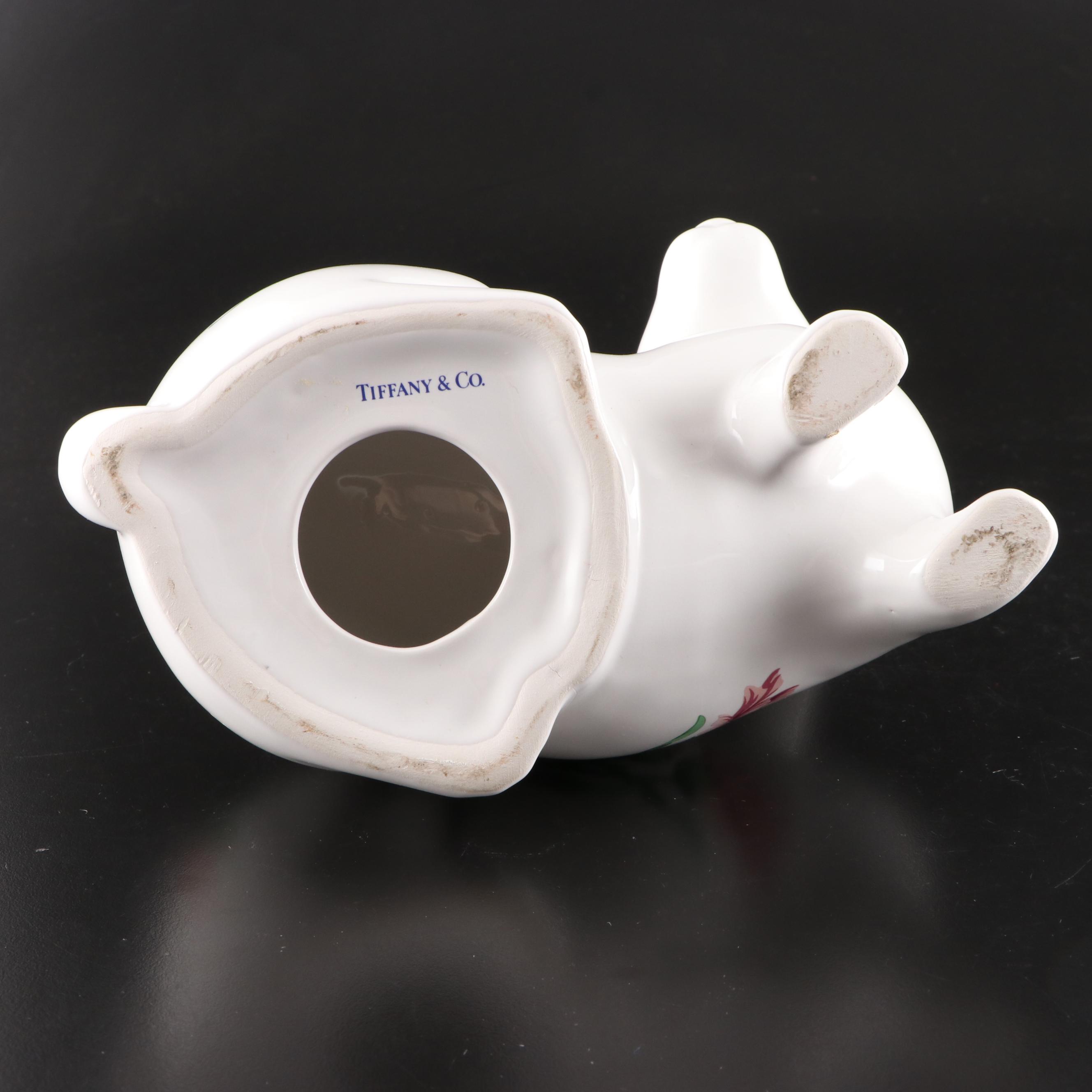 Tiffany & Co. Floral Porcelain Rabbit Figurines and Matching Vase