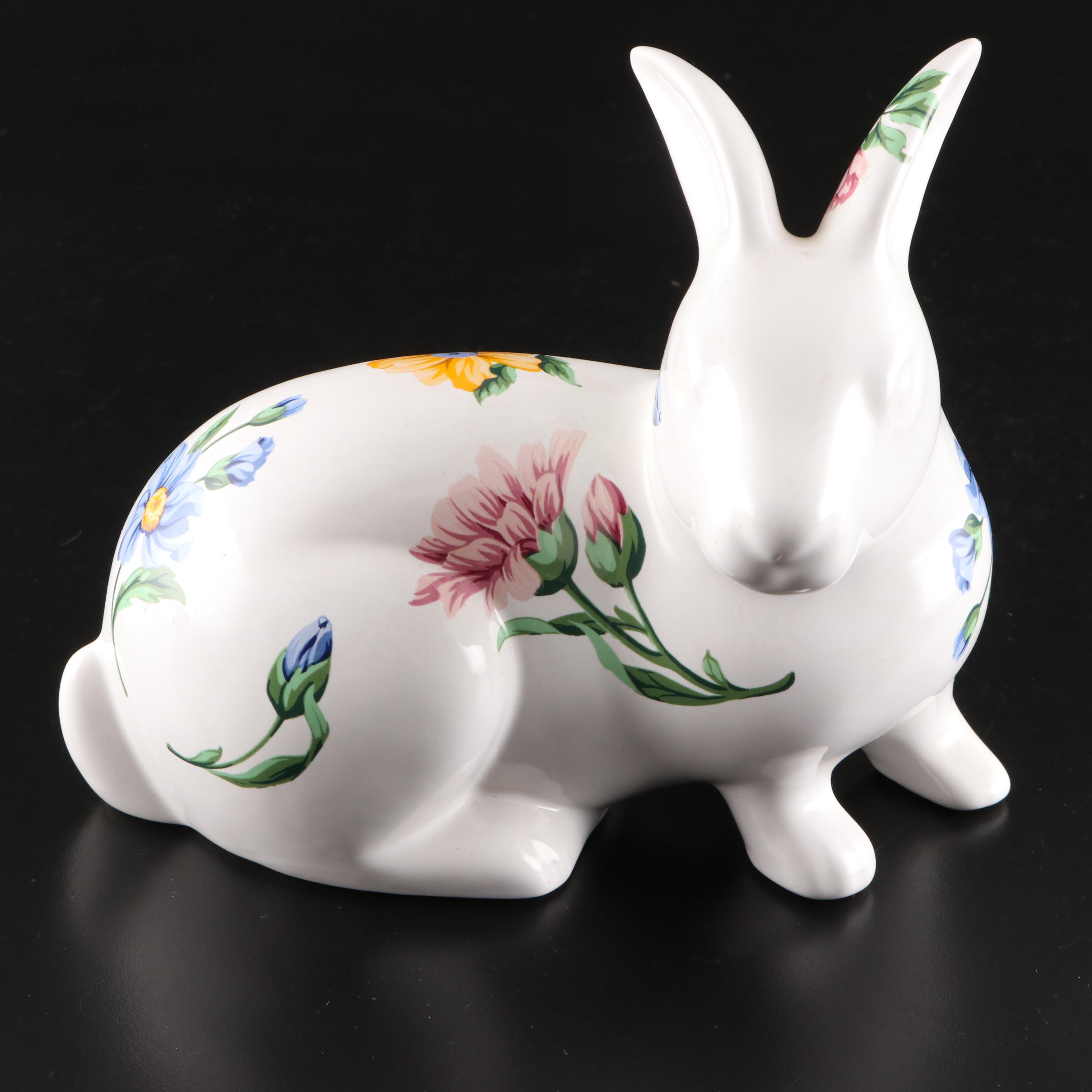 Tiffany & Co. Floral Porcelain Rabbit Figurines and Matching Vase