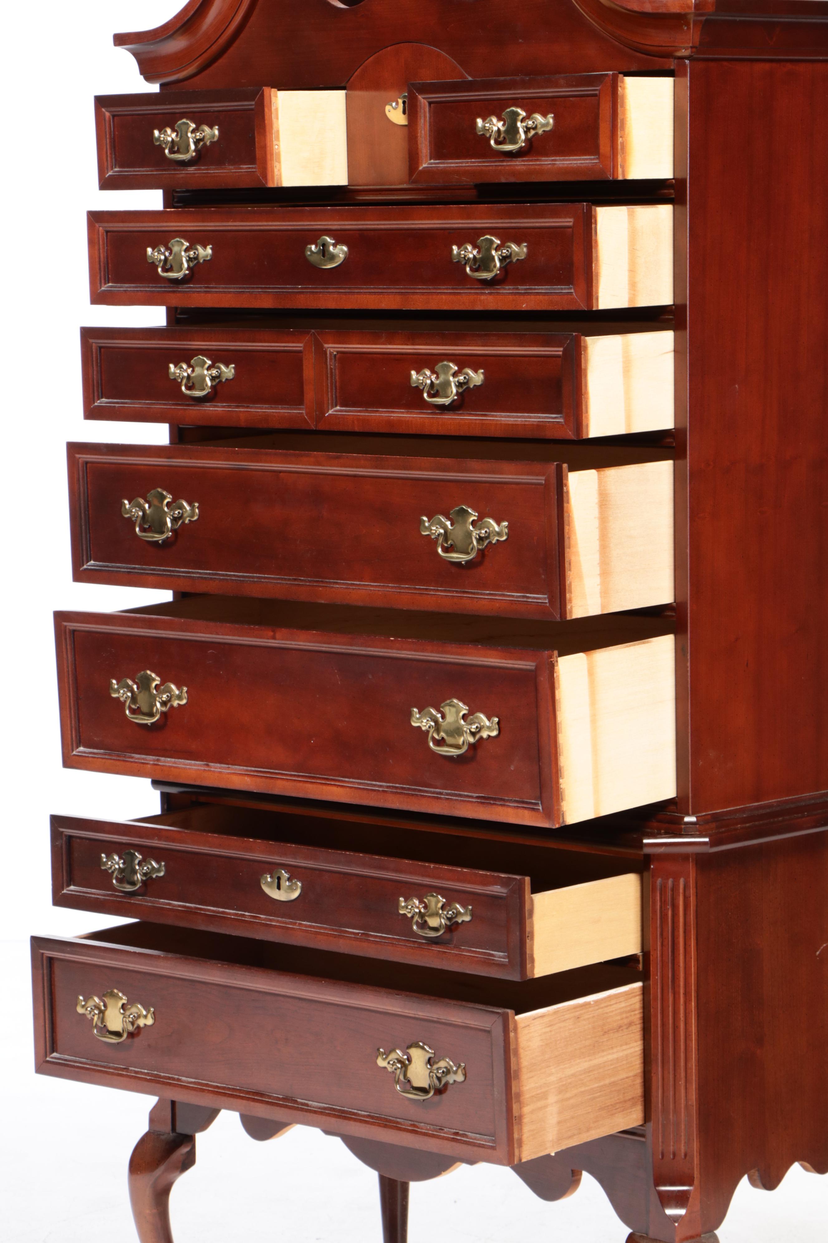 Bassett Queen Anne Style Cherrywood Highboy, Late 20th Century