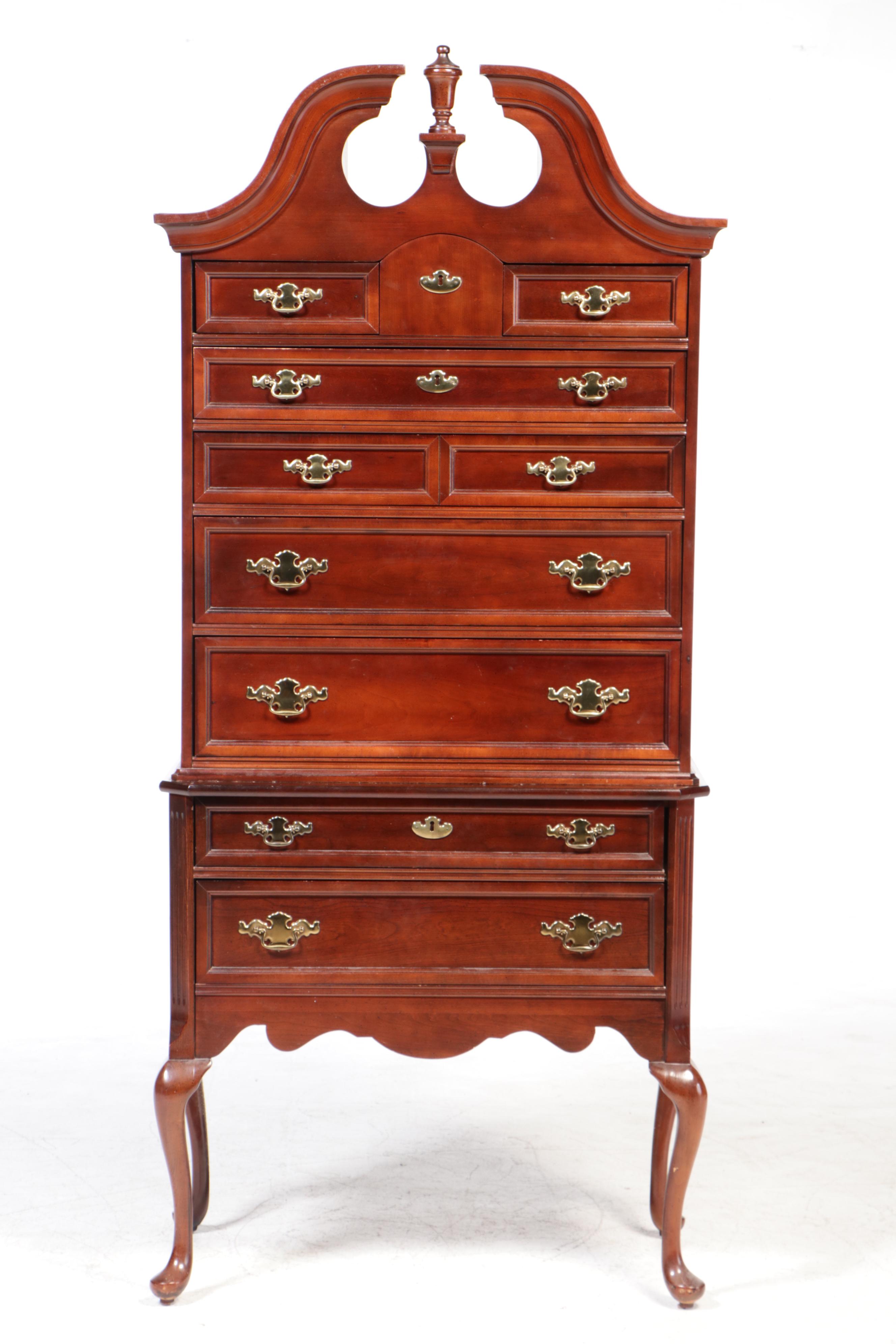 Bassett Queen Anne Style Cherrywood Highboy, Late 20th Century