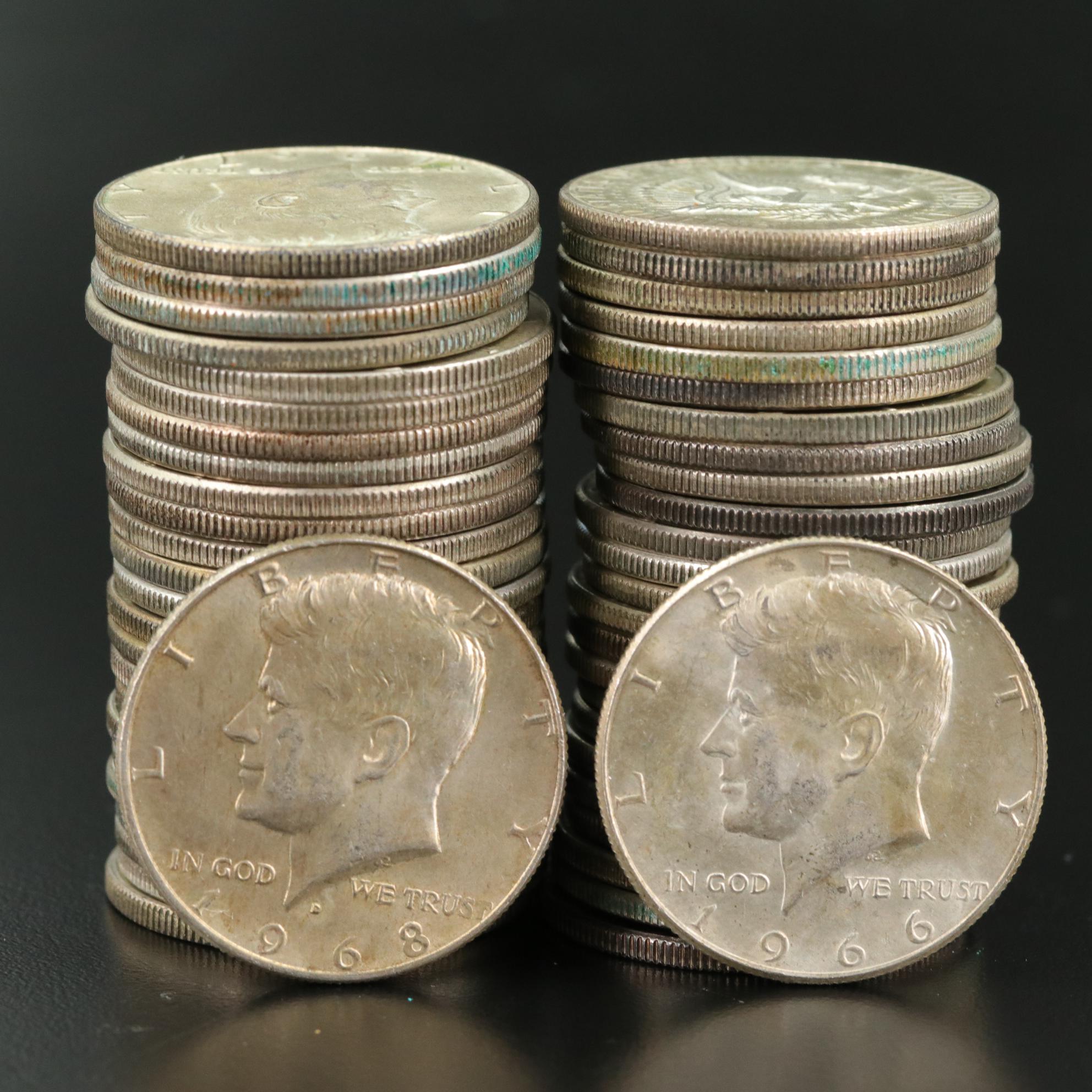 Fifty Kennedy Silver Clad Half Dollars