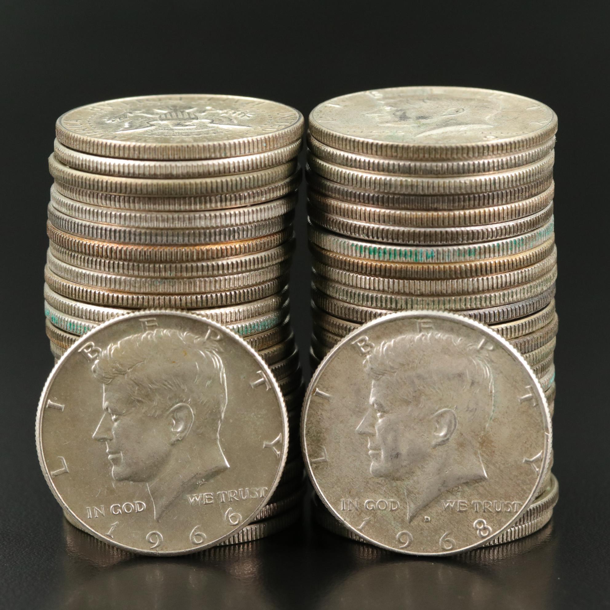 Fifty Kennedy Silver Clad Half Dollars