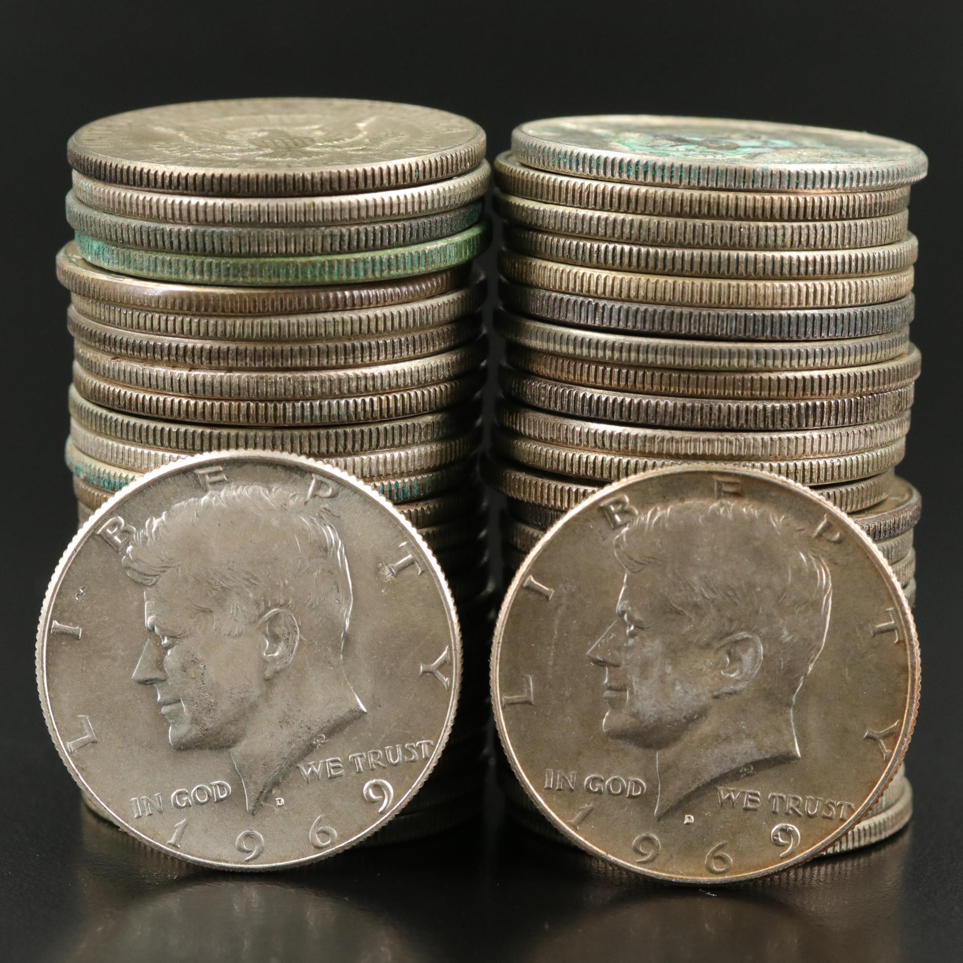 Fifty Kennedy Silver Clad Half Dollars