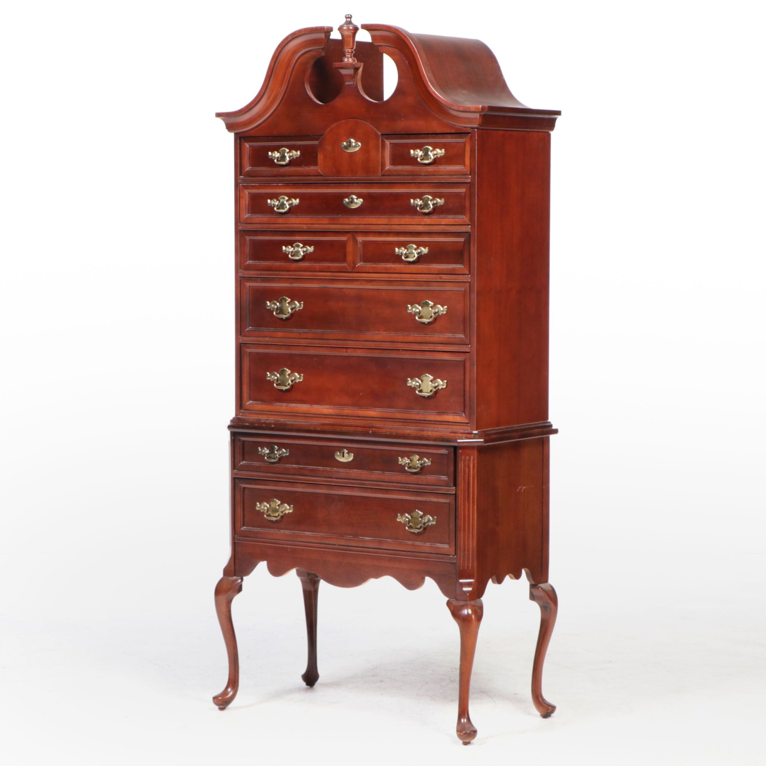 Bassett Queen Anne Style Cherrywood Highboy, Late 20th Century