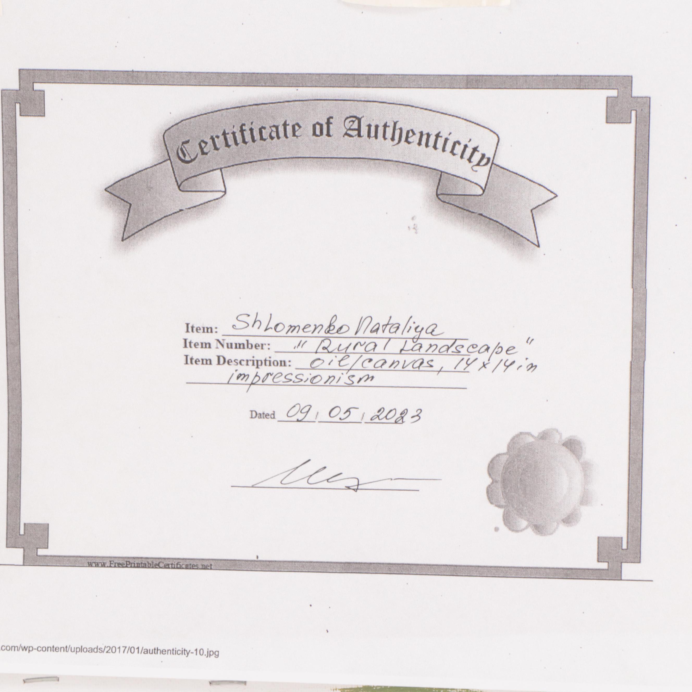 Nataliya Shlomenko Oil Painting "Rural Landscape," 2023