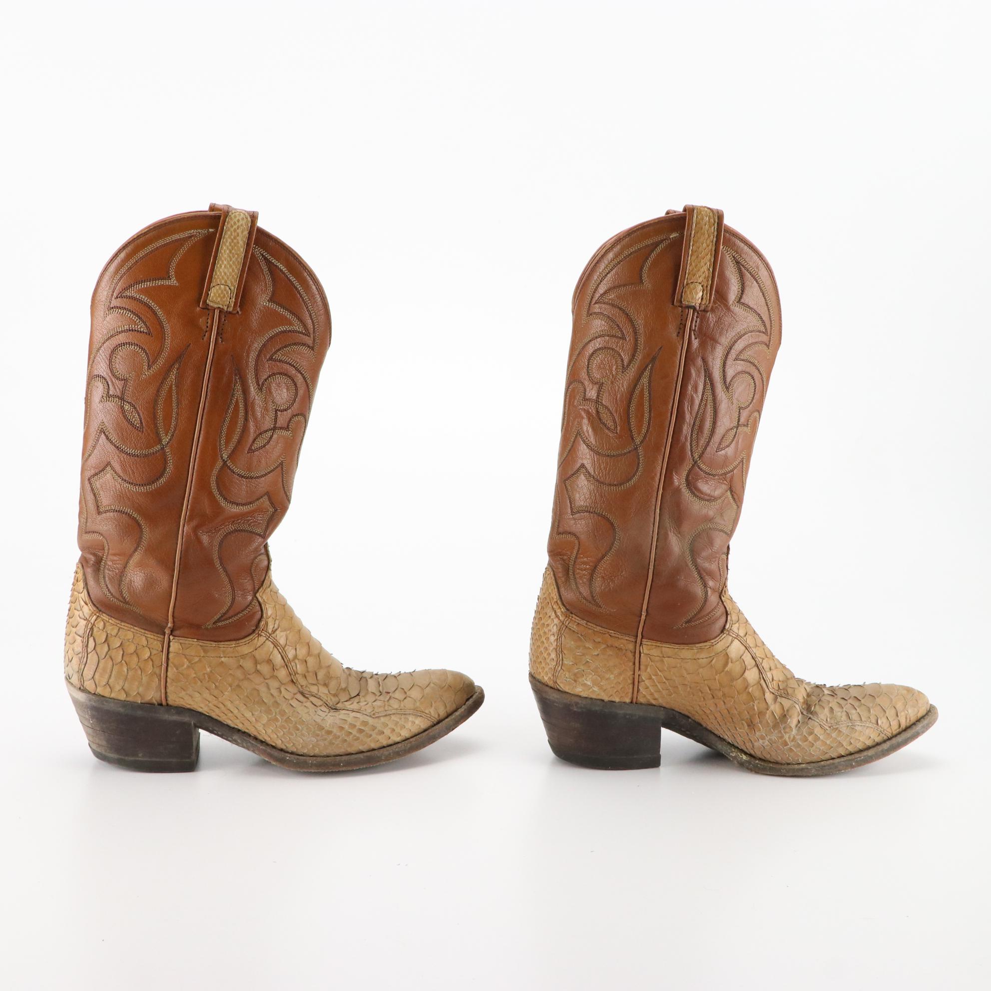 Dan Post Snakeskin and Leather Cowboy Boots