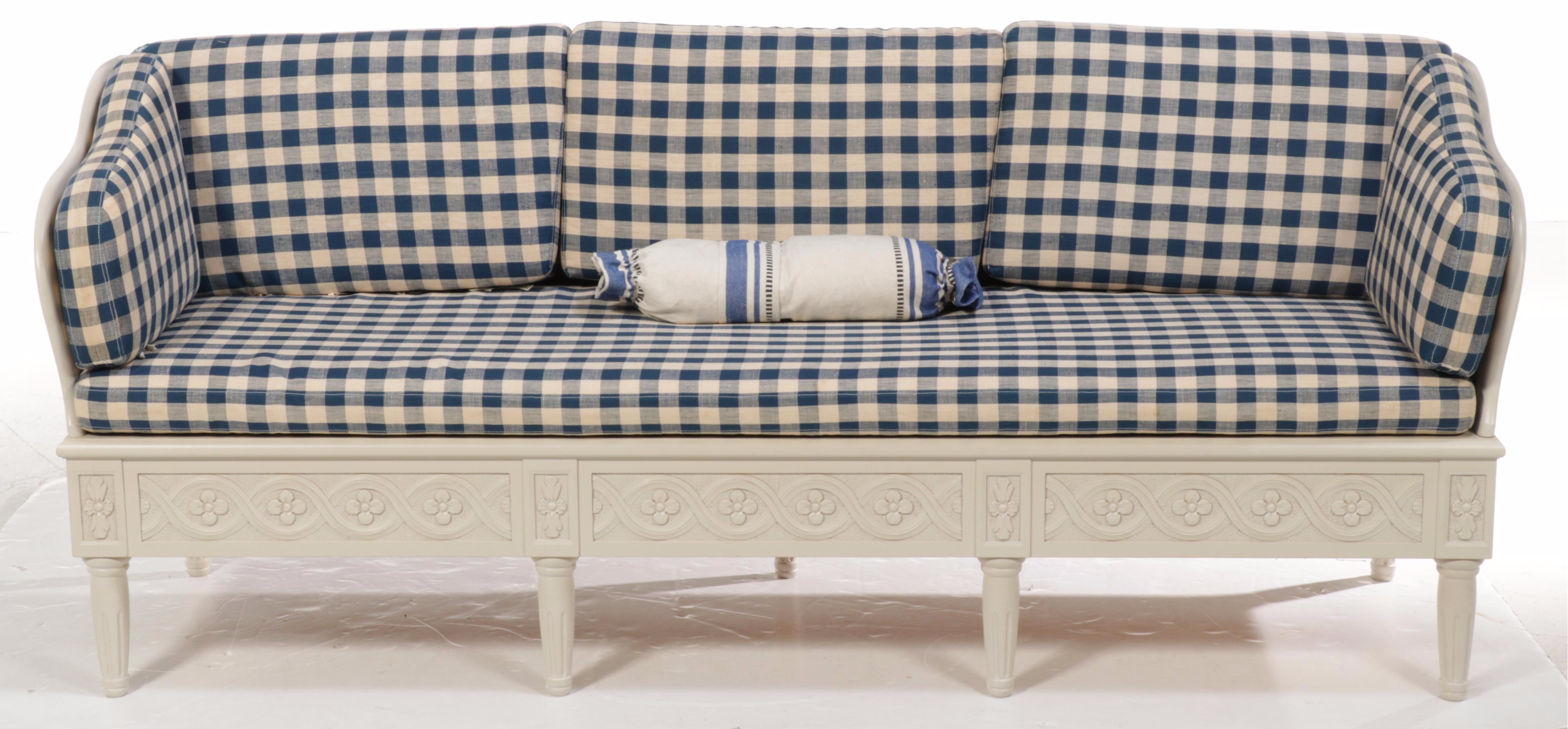 Custom-Upholstered Painted Wood-Framed Sofa