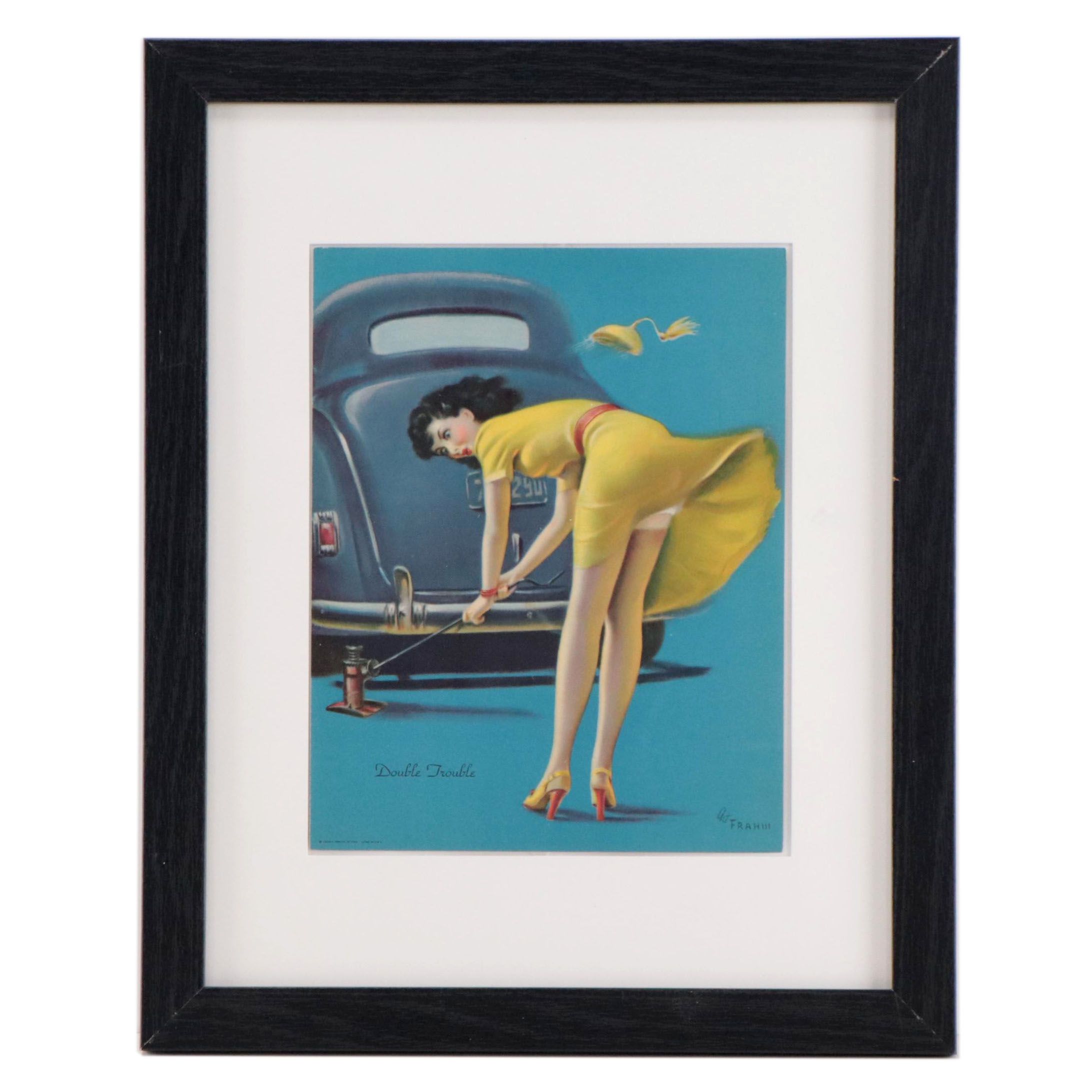 Pin-Up Offset Lithograph After Art Frahm "Double Trouble"