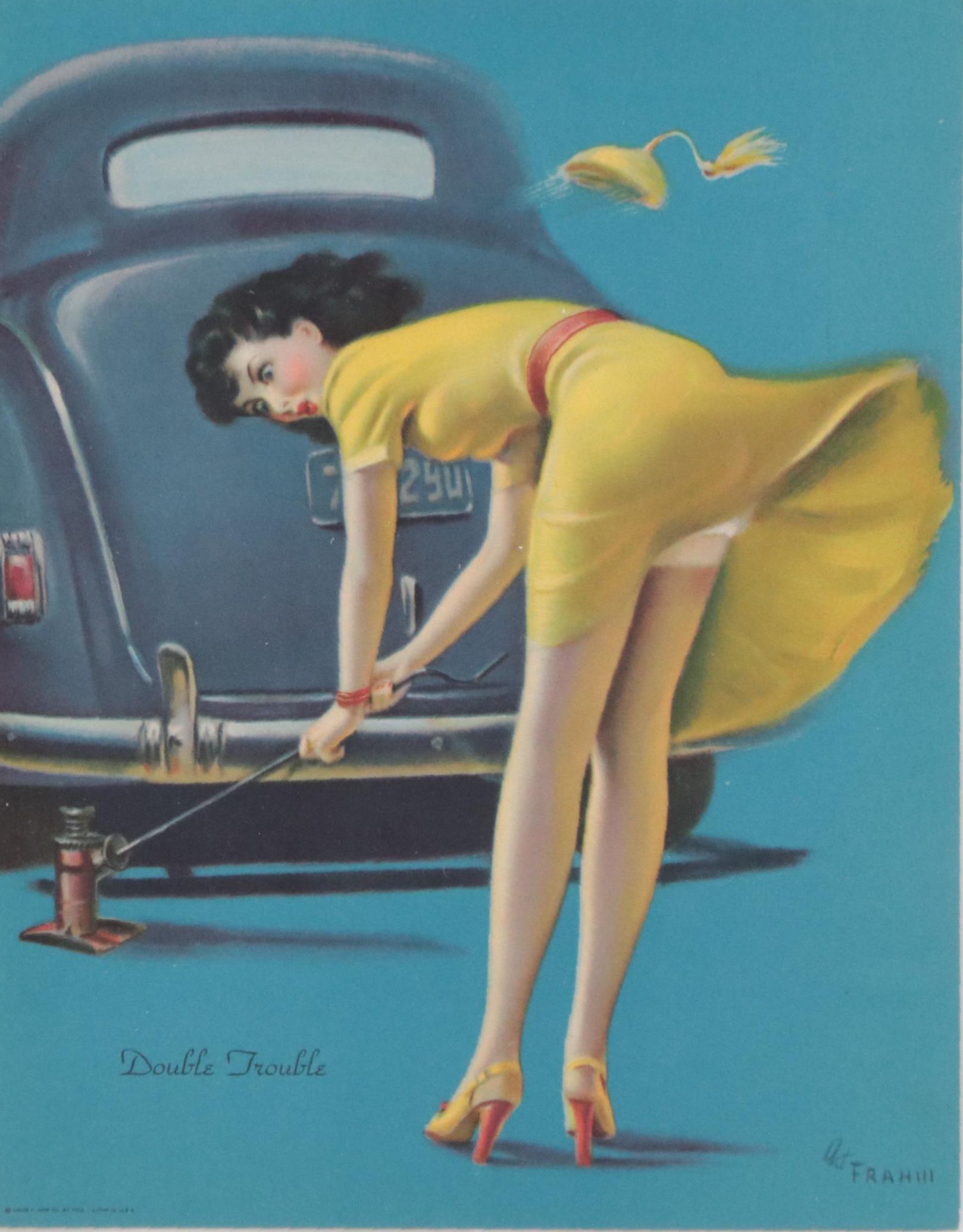Pin-Up Offset Lithograph After Art Frahm "Double Trouble"