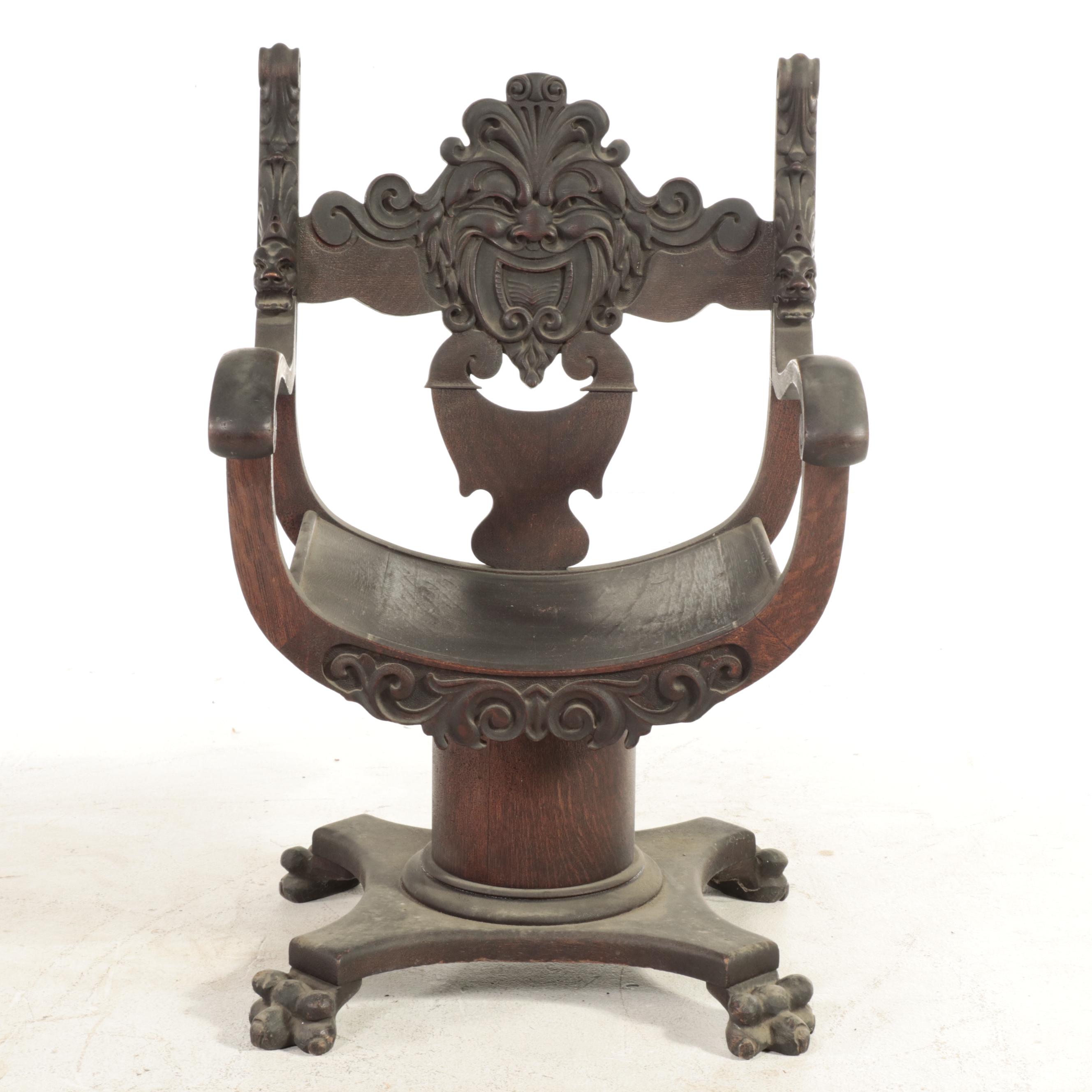 Renaisance Revival Quartersawn and Carved Oak "Northwind" Armchair, circa 1900