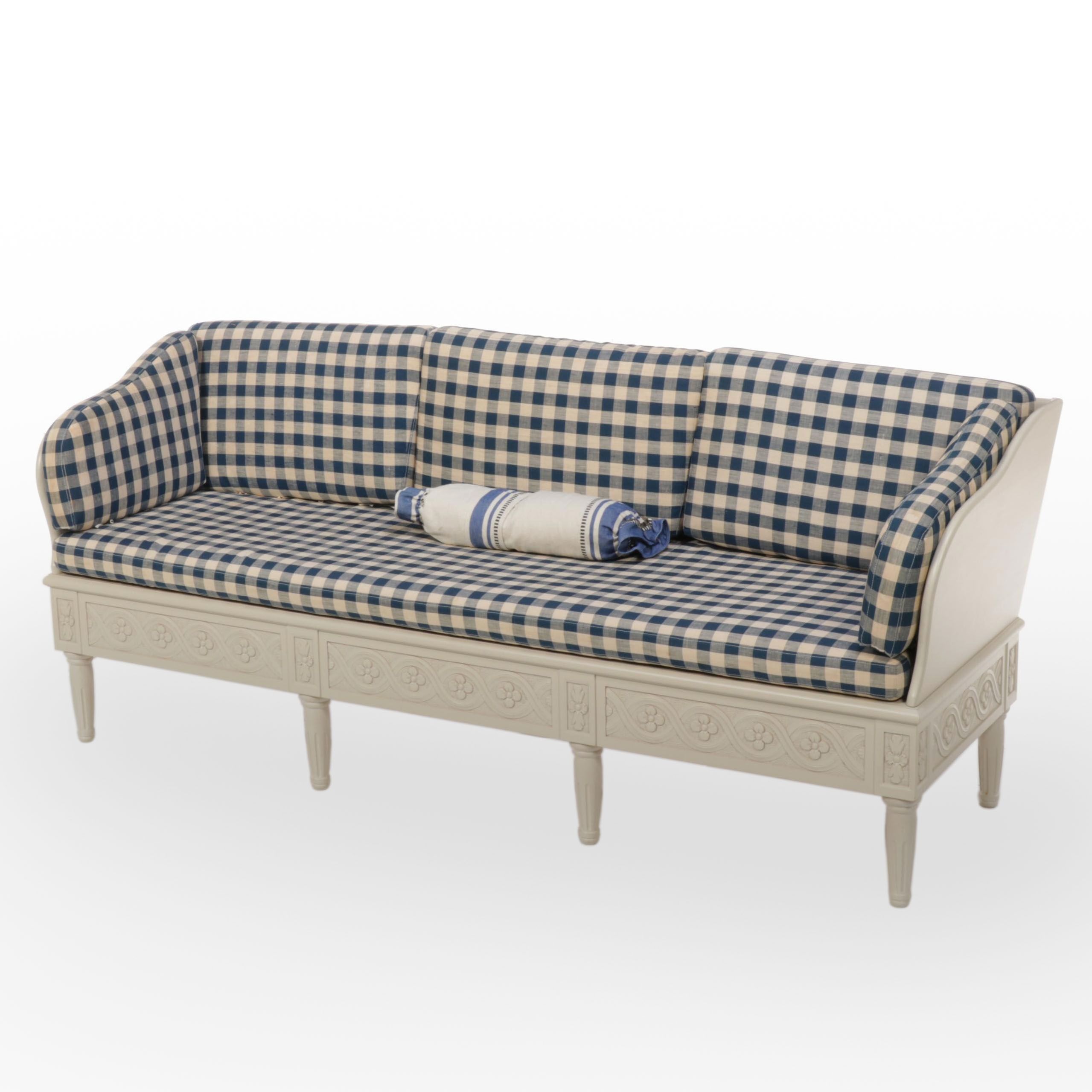 Custom-Upholstered Painted Wood-Framed Sofa