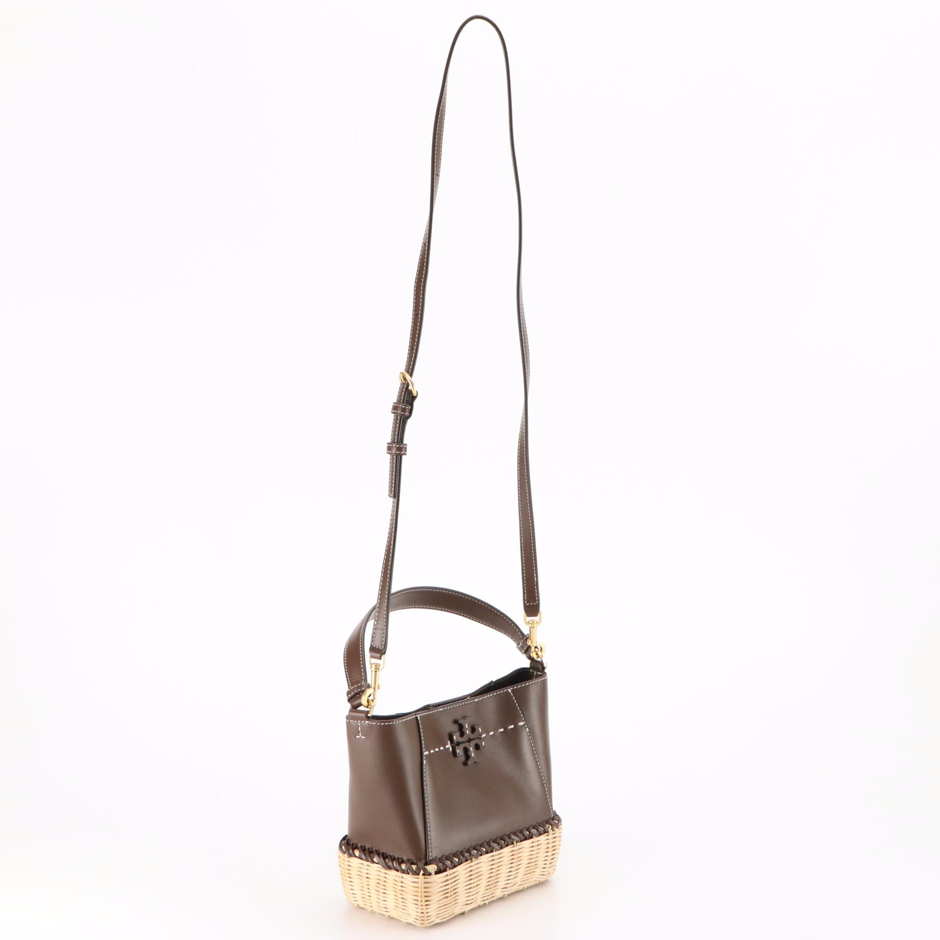 Tory Burch McGraw Wicker Small Hobo Bag in Cold Brew Brown Leather