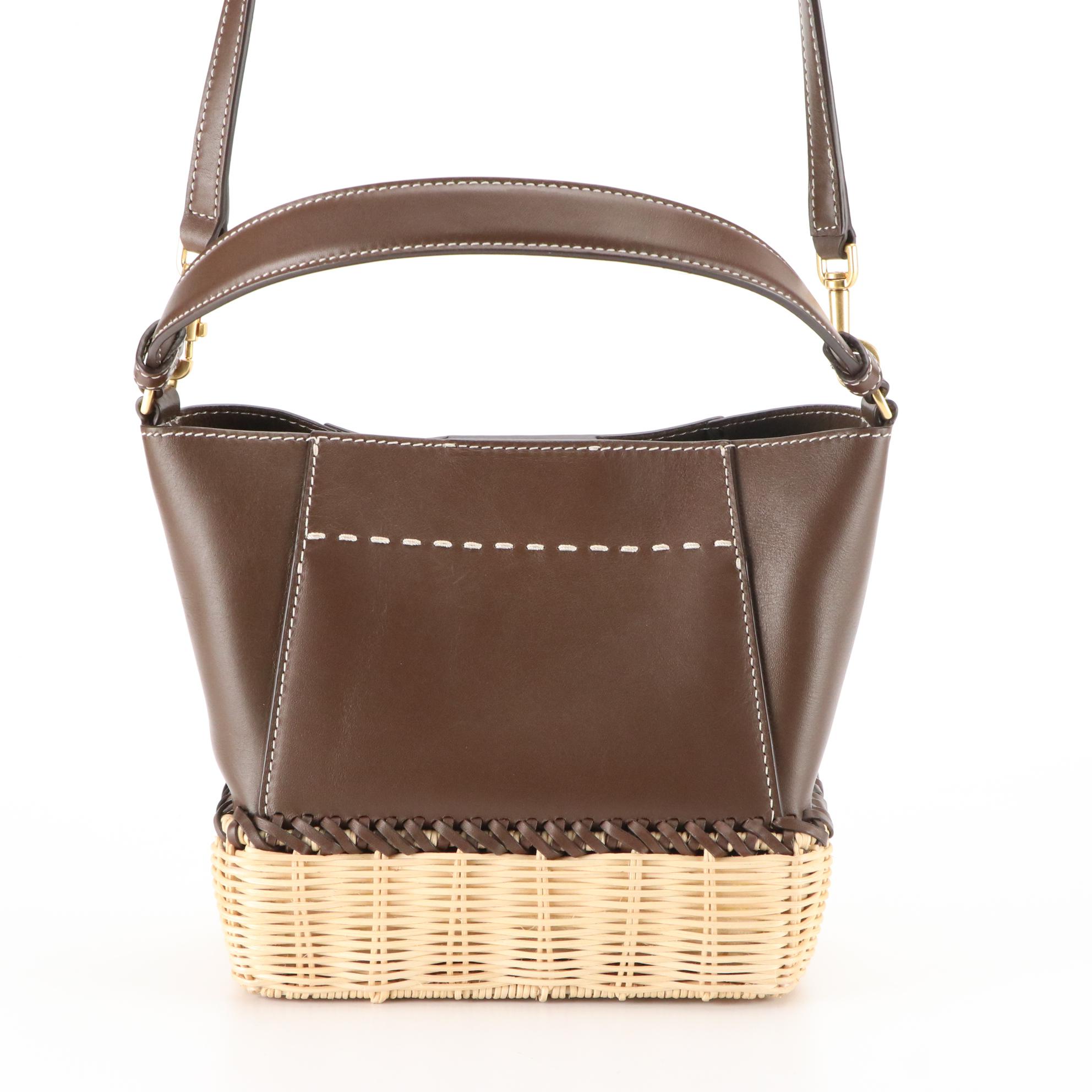 Tory Burch McGraw Wicker Small Hobo Bag in Cold Brew Brown Leather