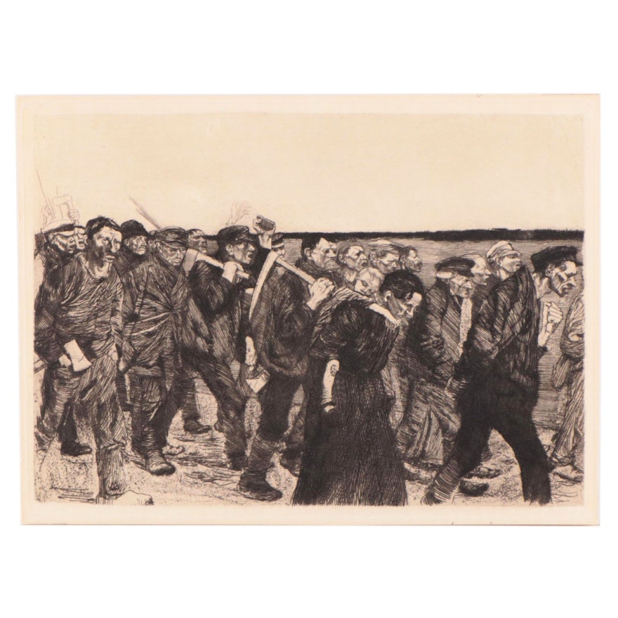 Kathe Kollwitz Etching "March of the Weavers," Circa 1931
