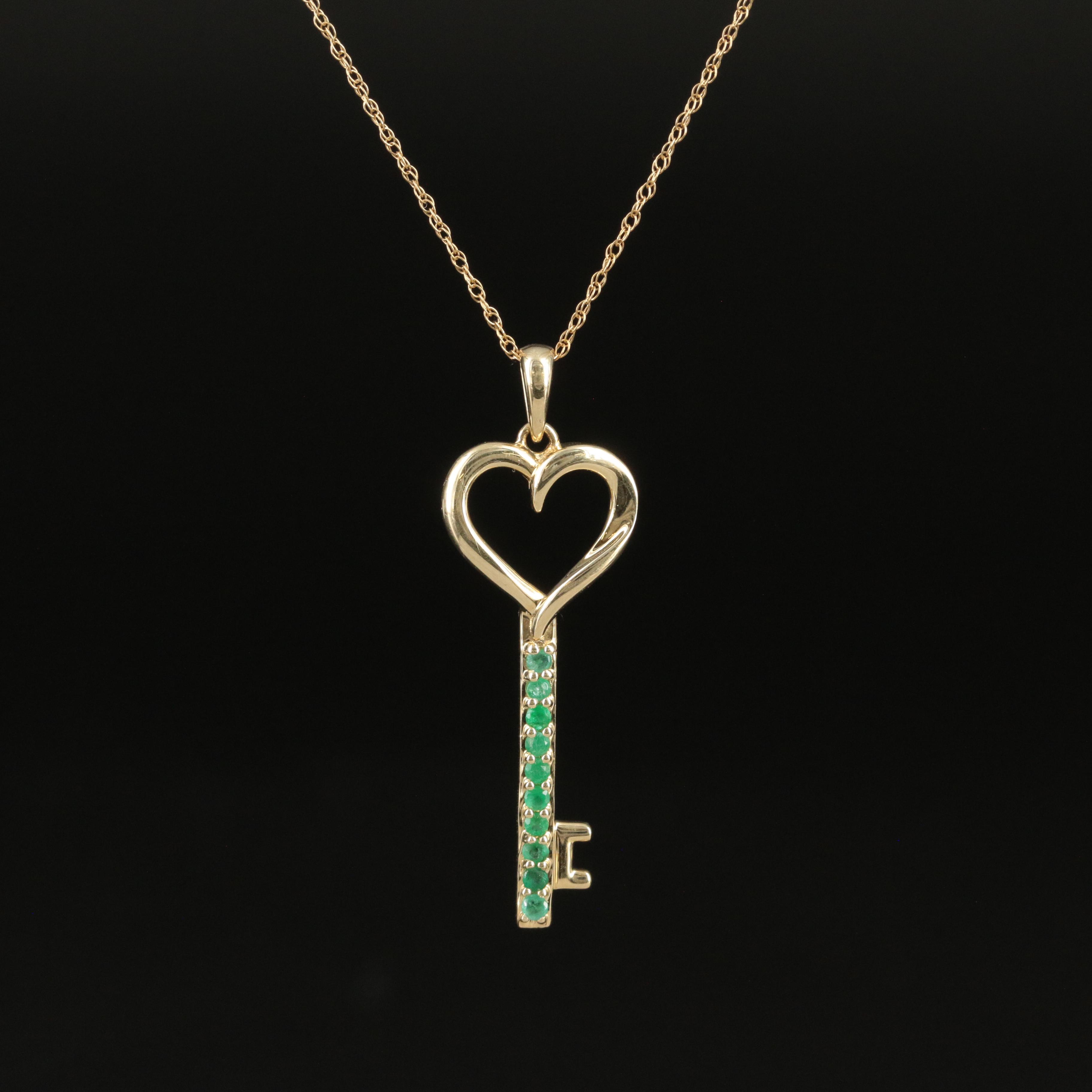 10K Emerald Key Pendant Necklace