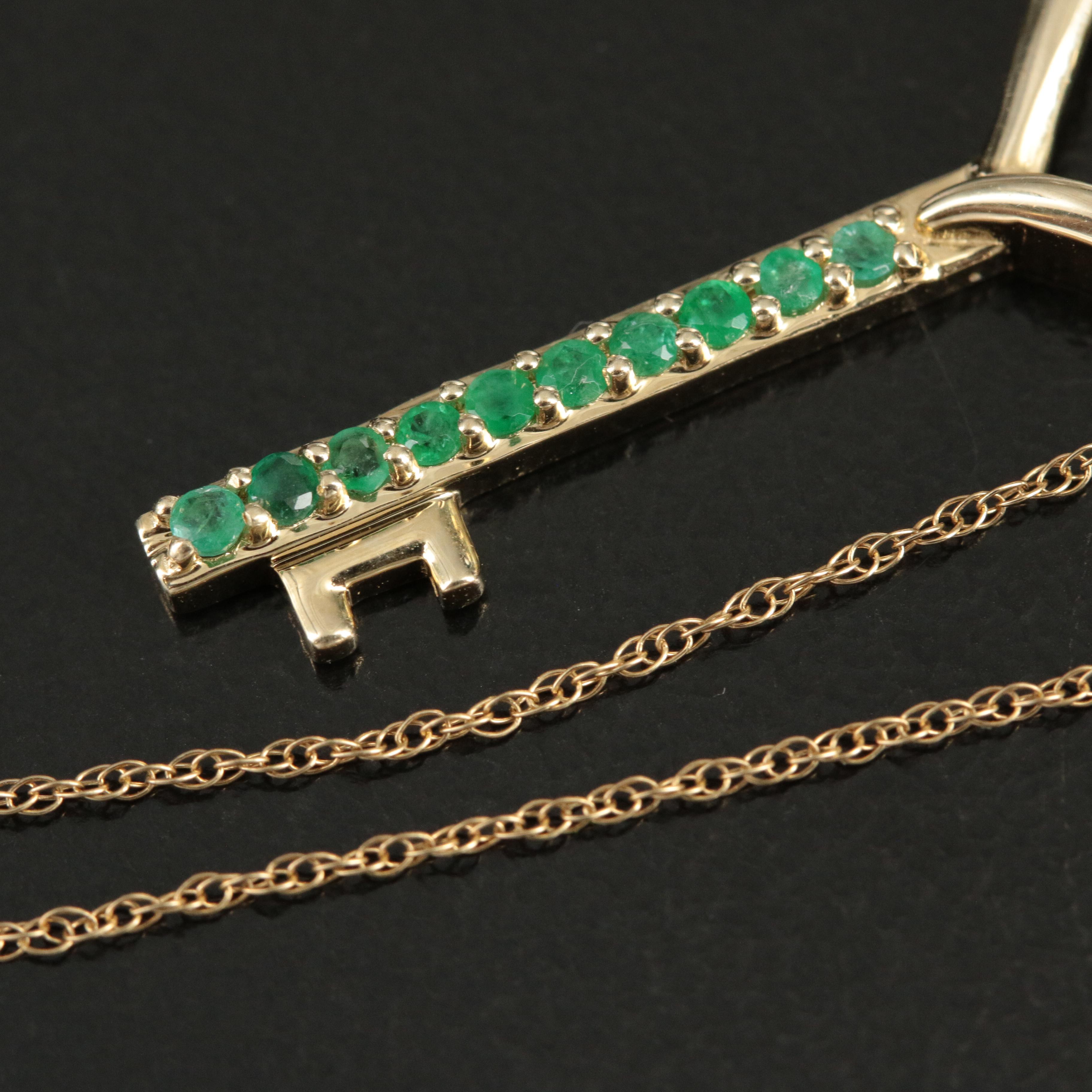 10K Emerald Key Pendant Necklace