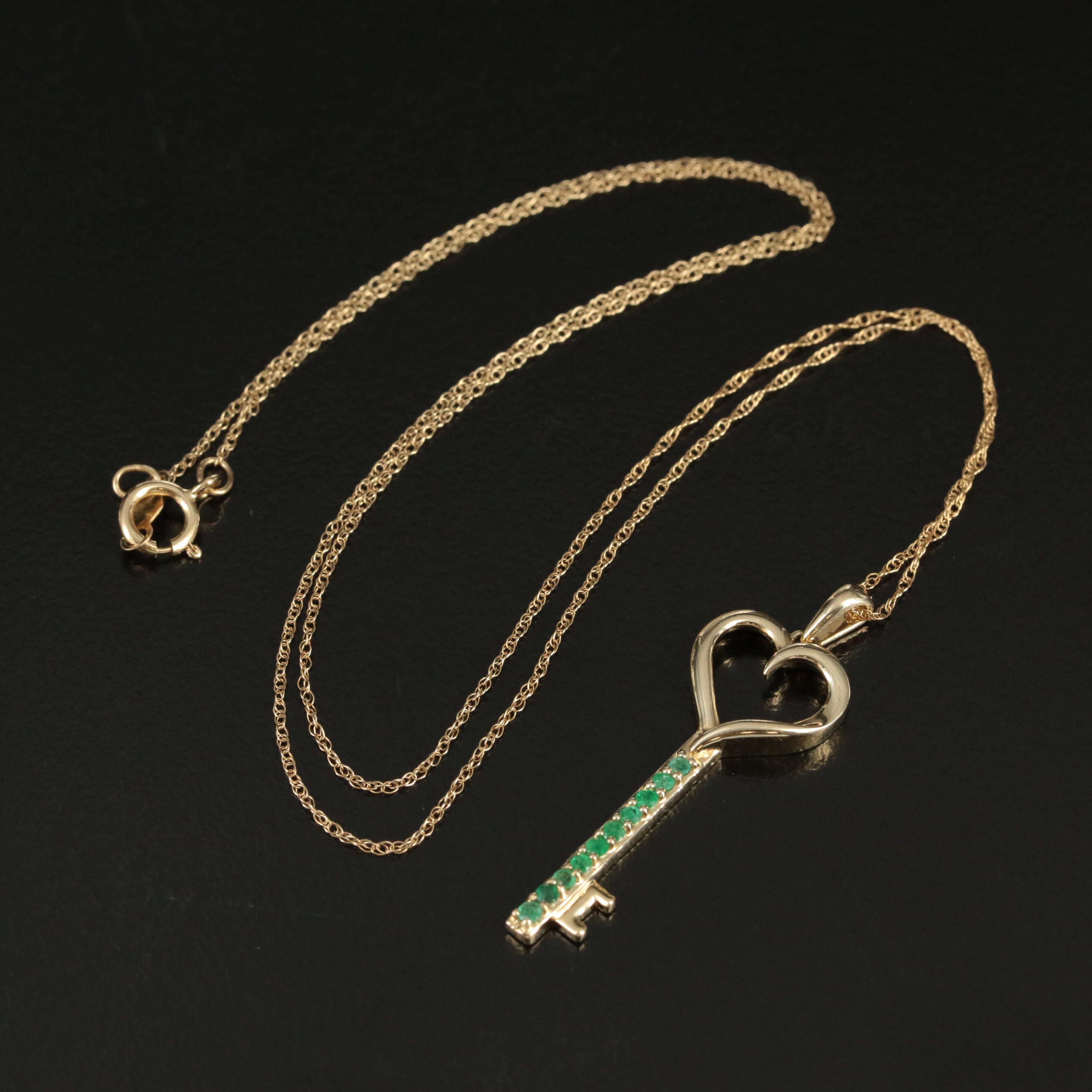 10K Emerald Key Pendant Necklace
