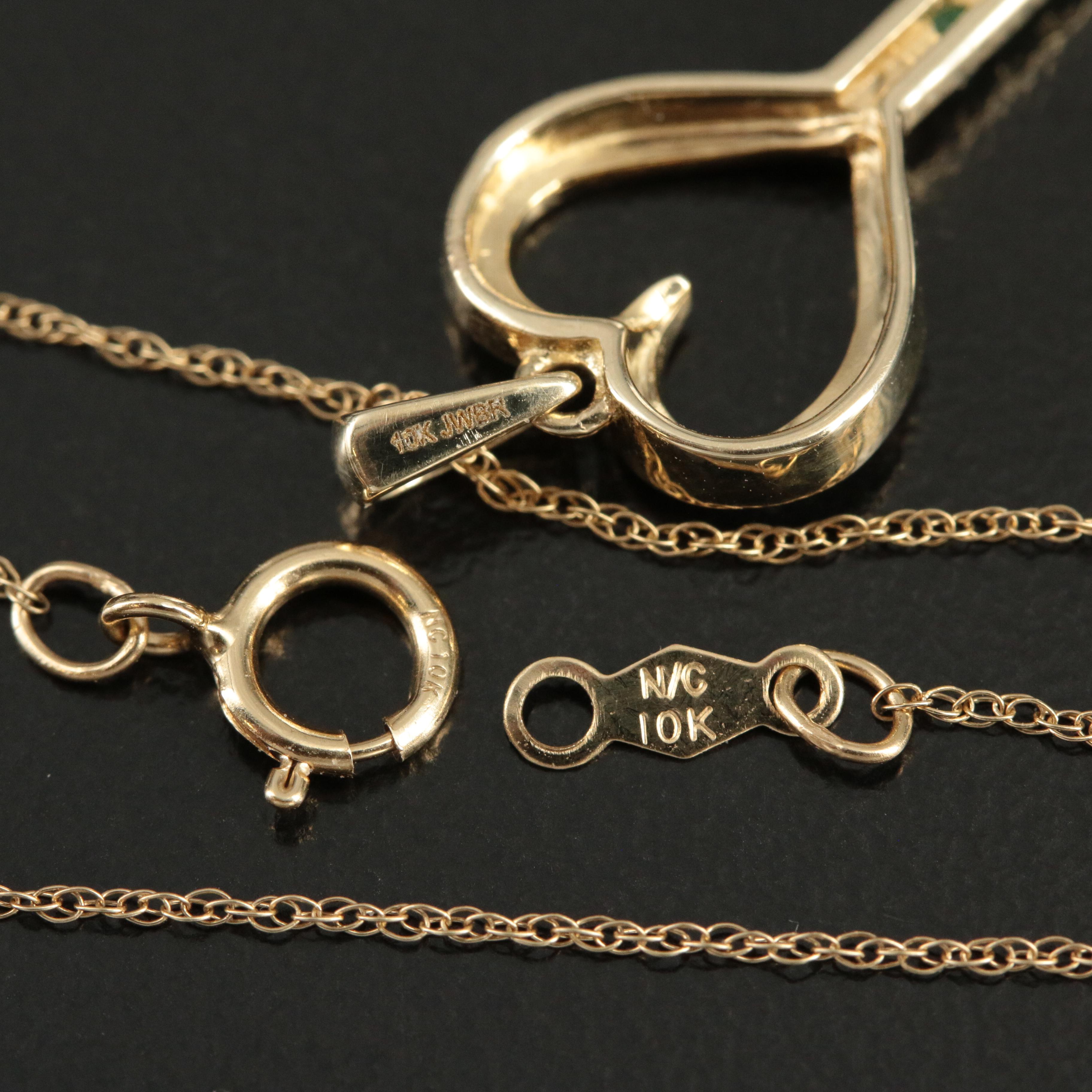 10K Emerald Key Pendant Necklace