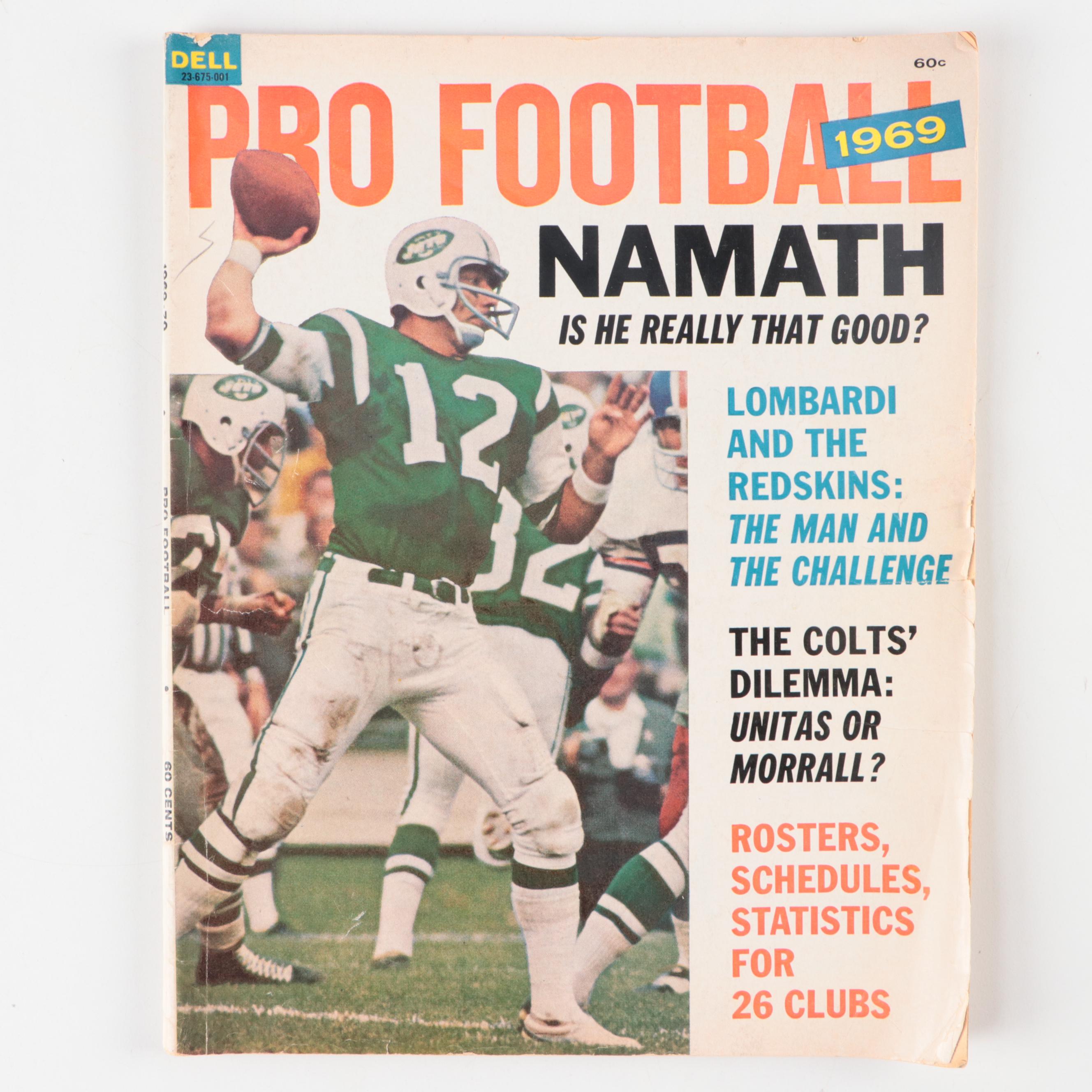Joe Namath, 1972 Graded Sunoco Stamp With Vintage 1969 Pro Football Magazine