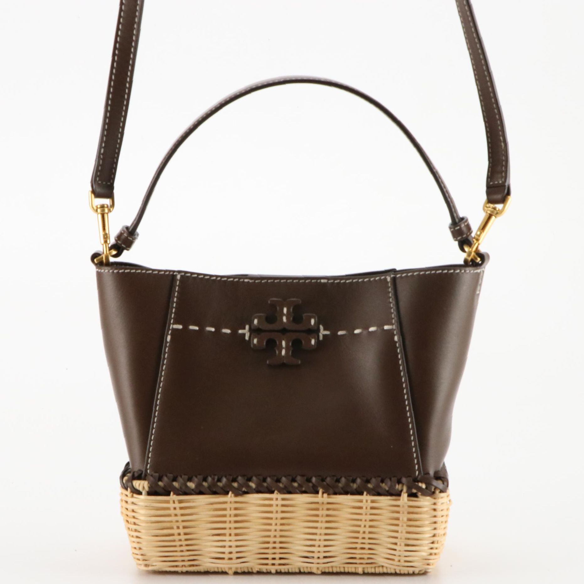 Tory Burch McGraw Wicker Small Hobo Bag in Cold Brew Brown Leather