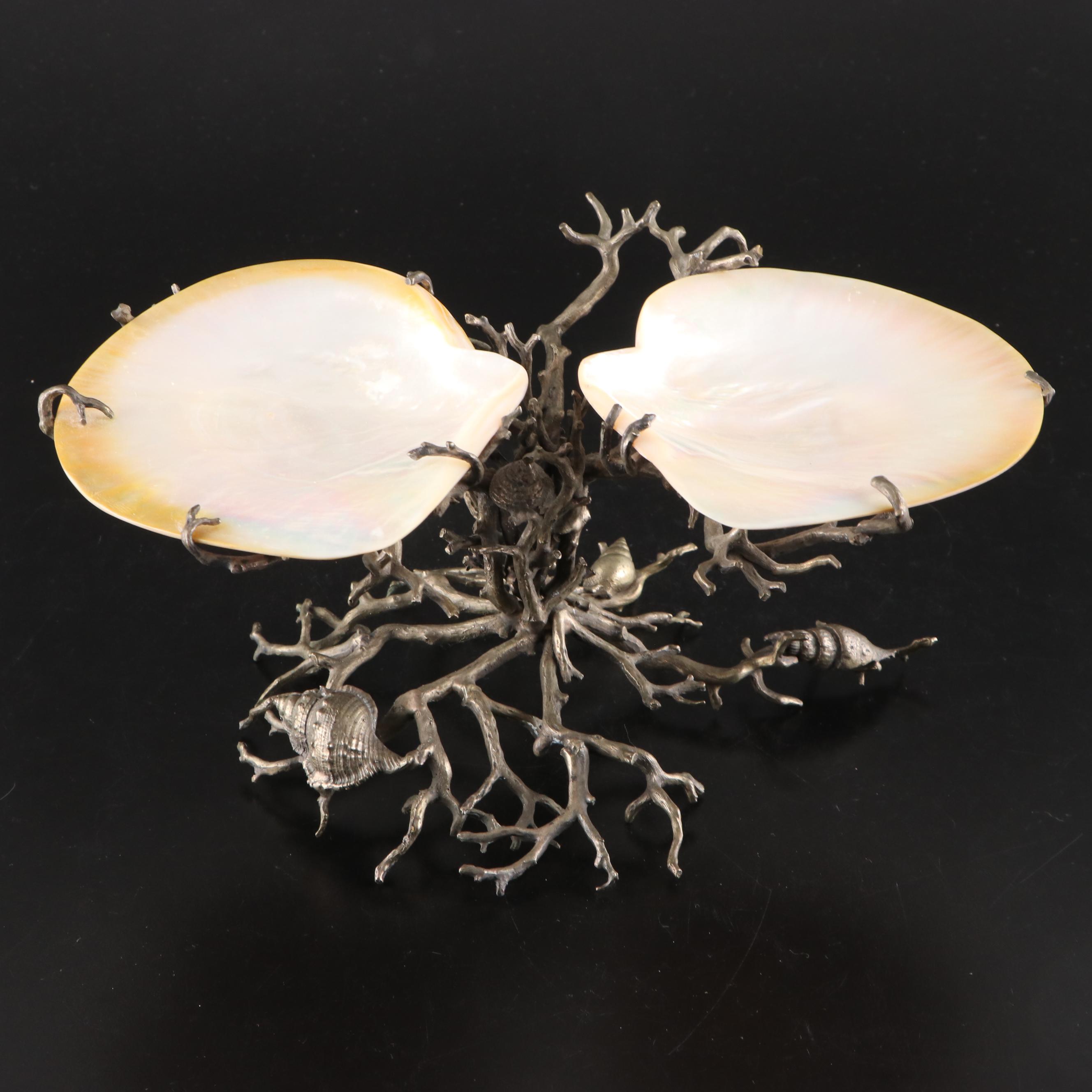 Maitland-Smith Polished Clam Shell and Metal Decorative Dish