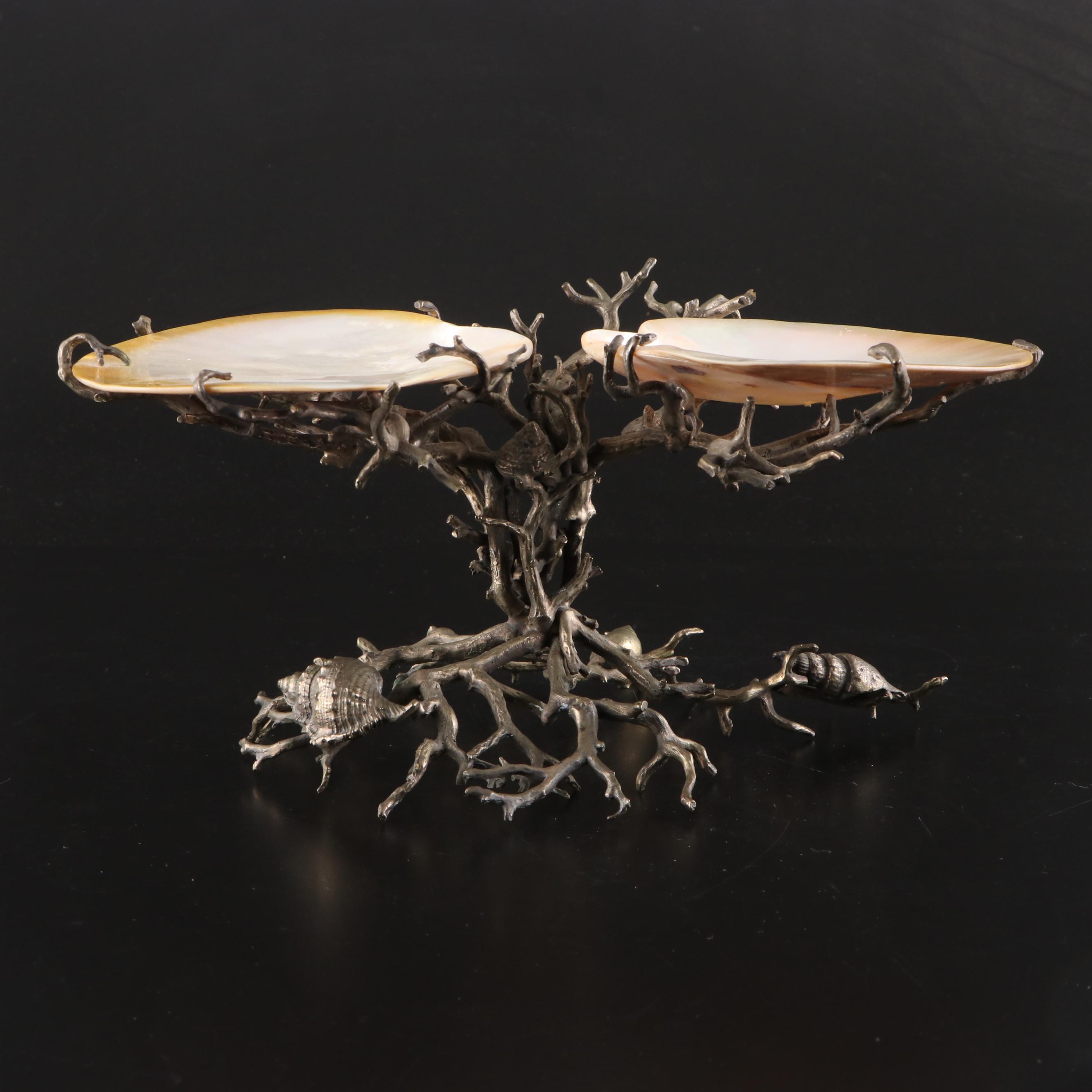 Maitland-Smith Polished Clam Shell and Metal Decorative Dish