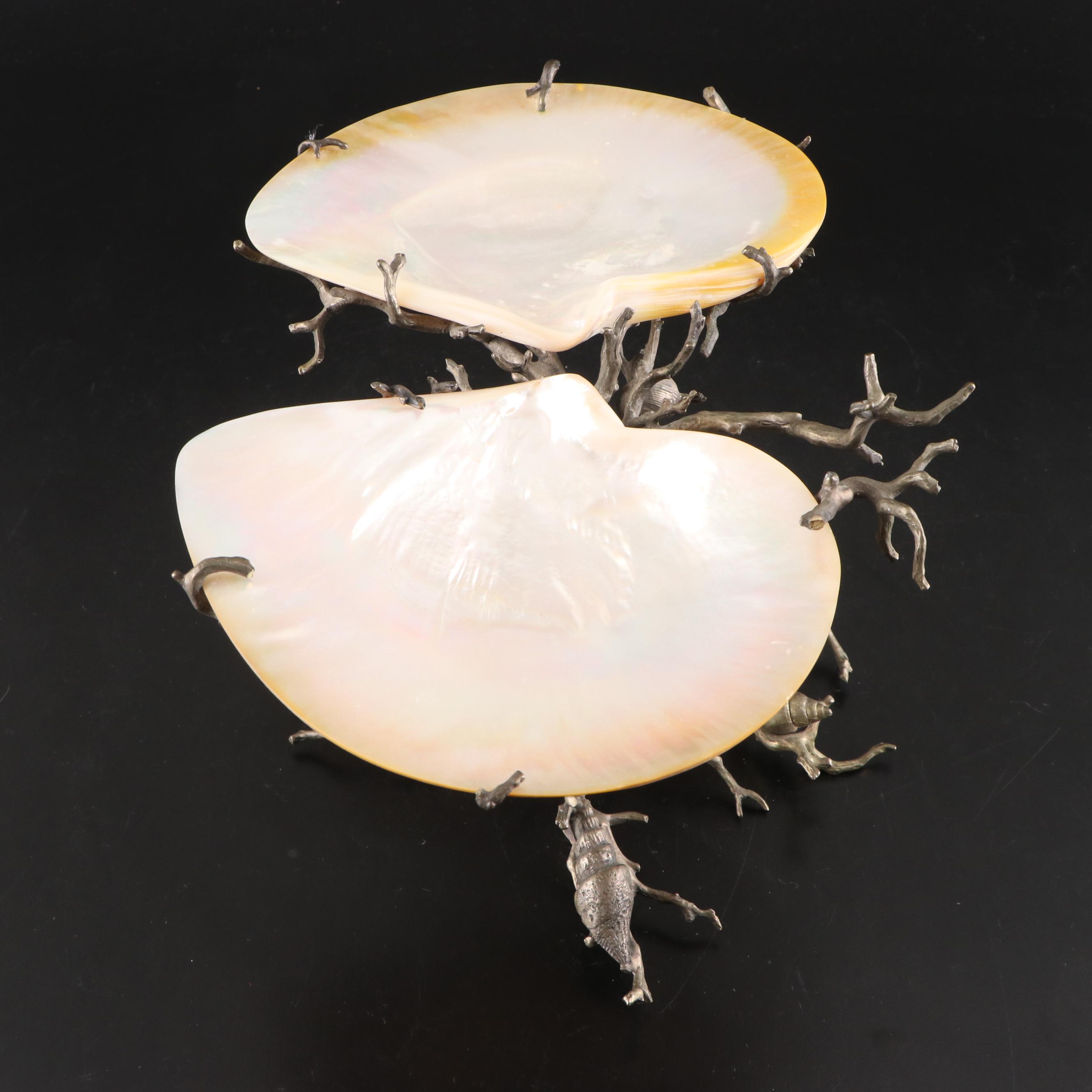 Maitland-Smith Polished Clam Shell and Metal Decorative Dish