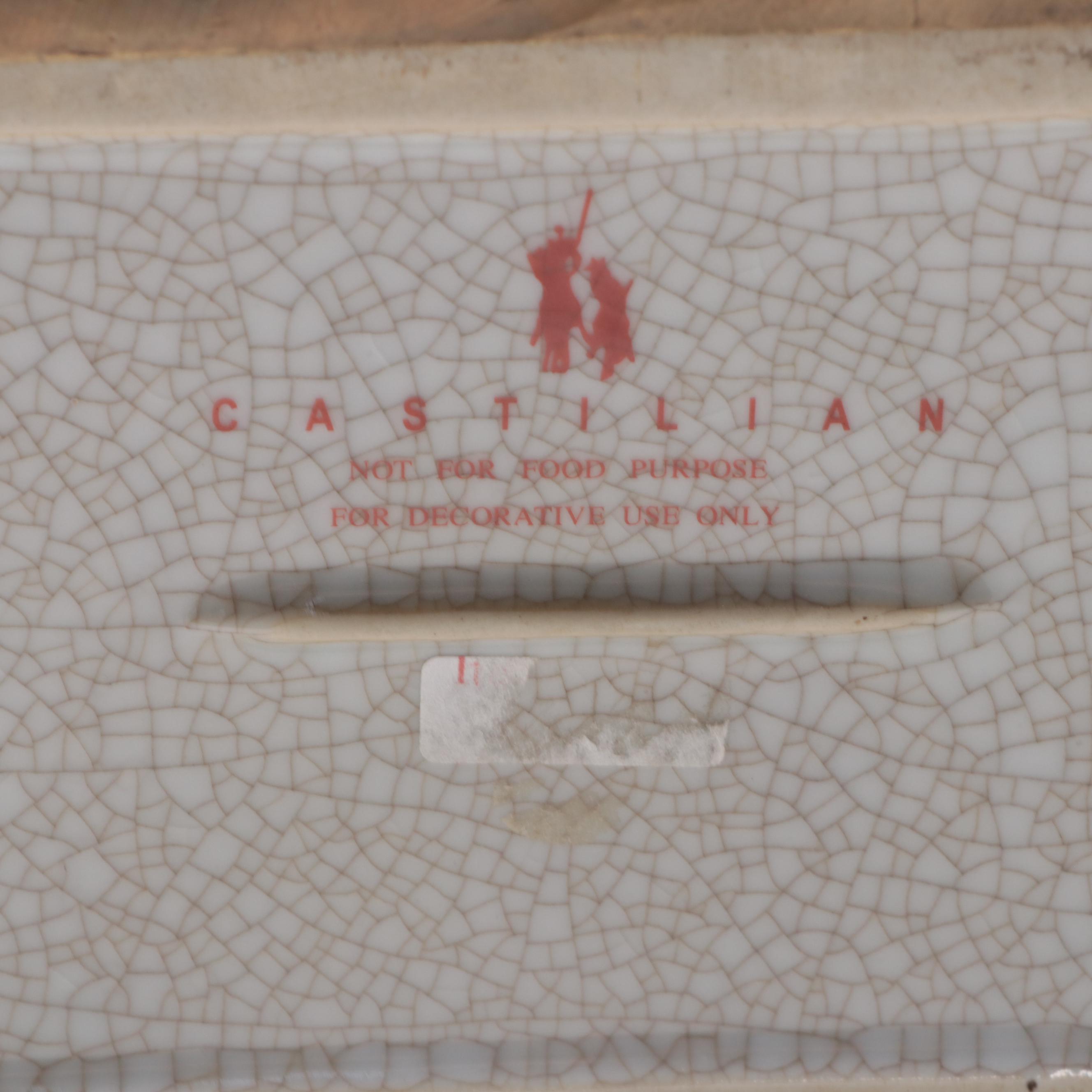 Castilian Footed Ceramic and Metal Box with Teapot and Oil Lantern