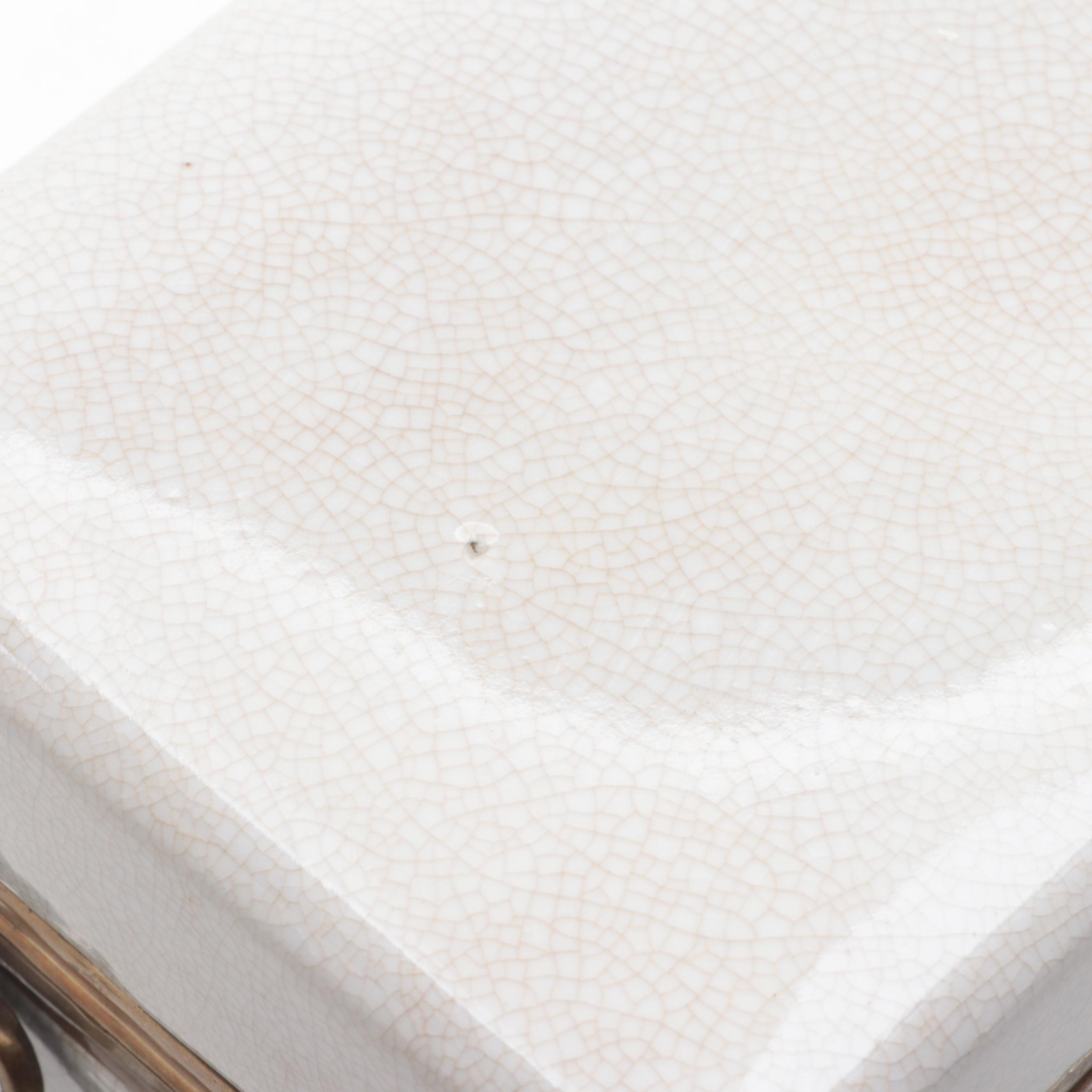 Castilian Footed Ceramic and Metal Box with Teapot and Oil Lantern