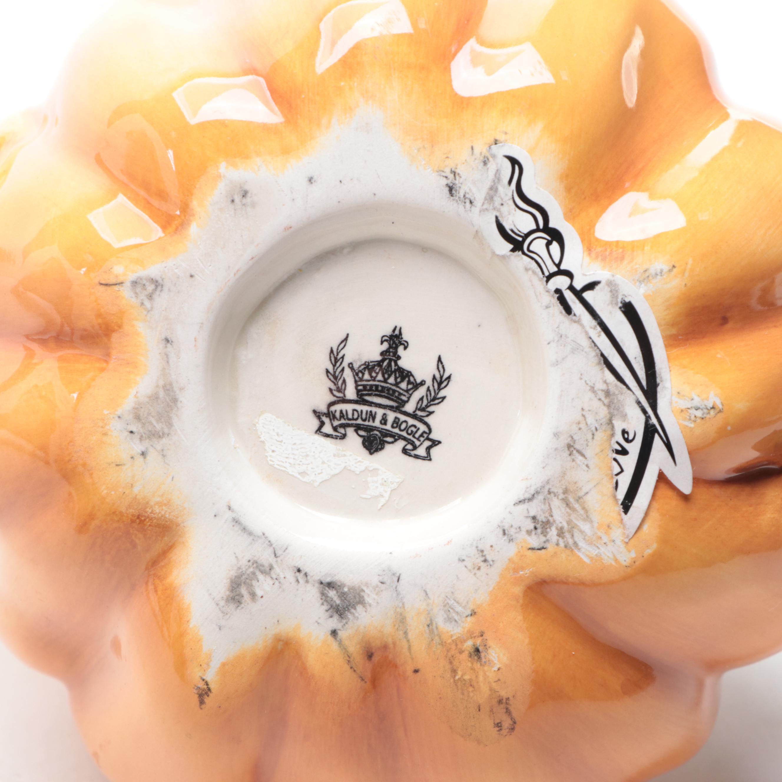 Castilian Footed Ceramic and Metal Box with Teapot and Oil Lantern