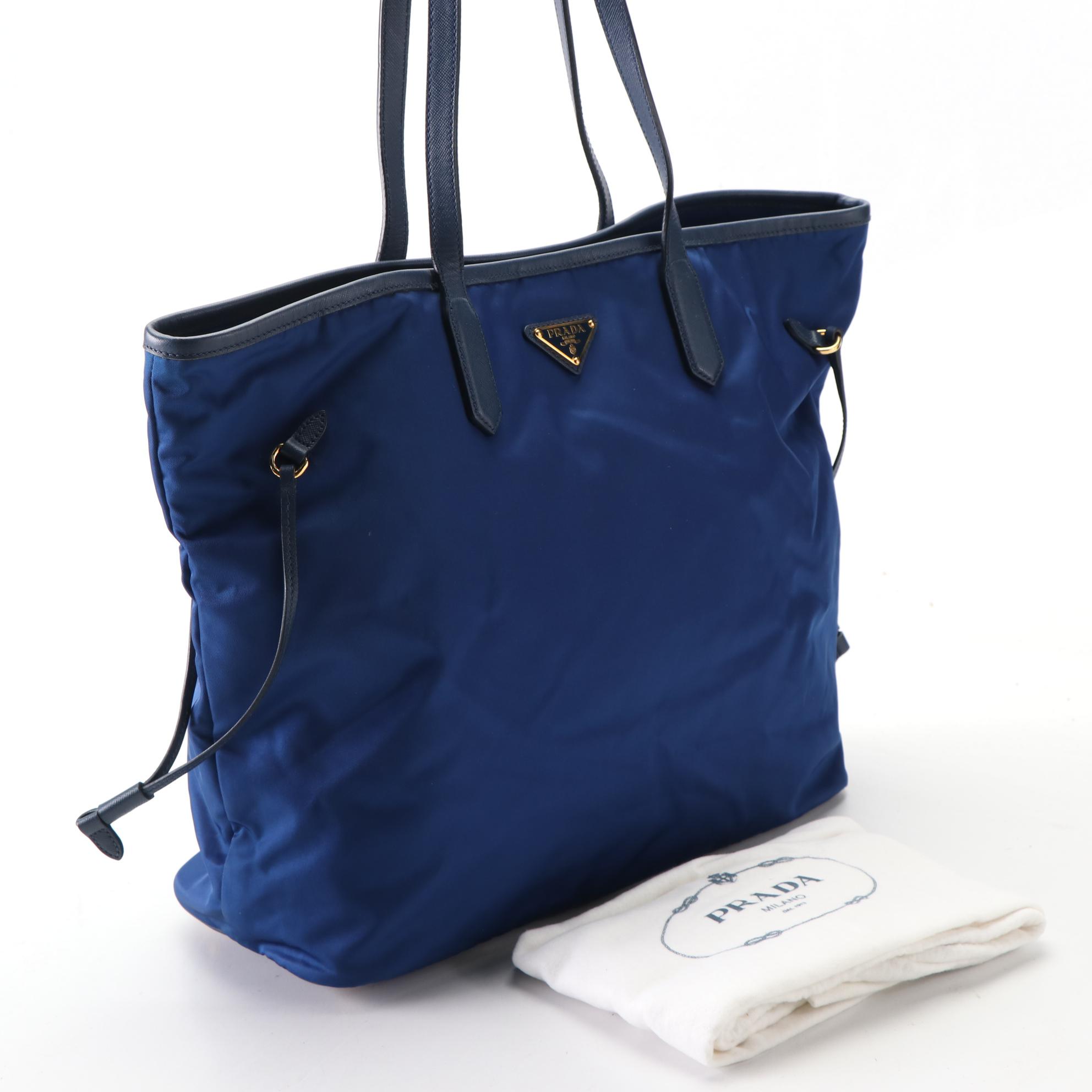 Prada Blue Tessuto Nylon and Saffiano Leather Tote Bag
