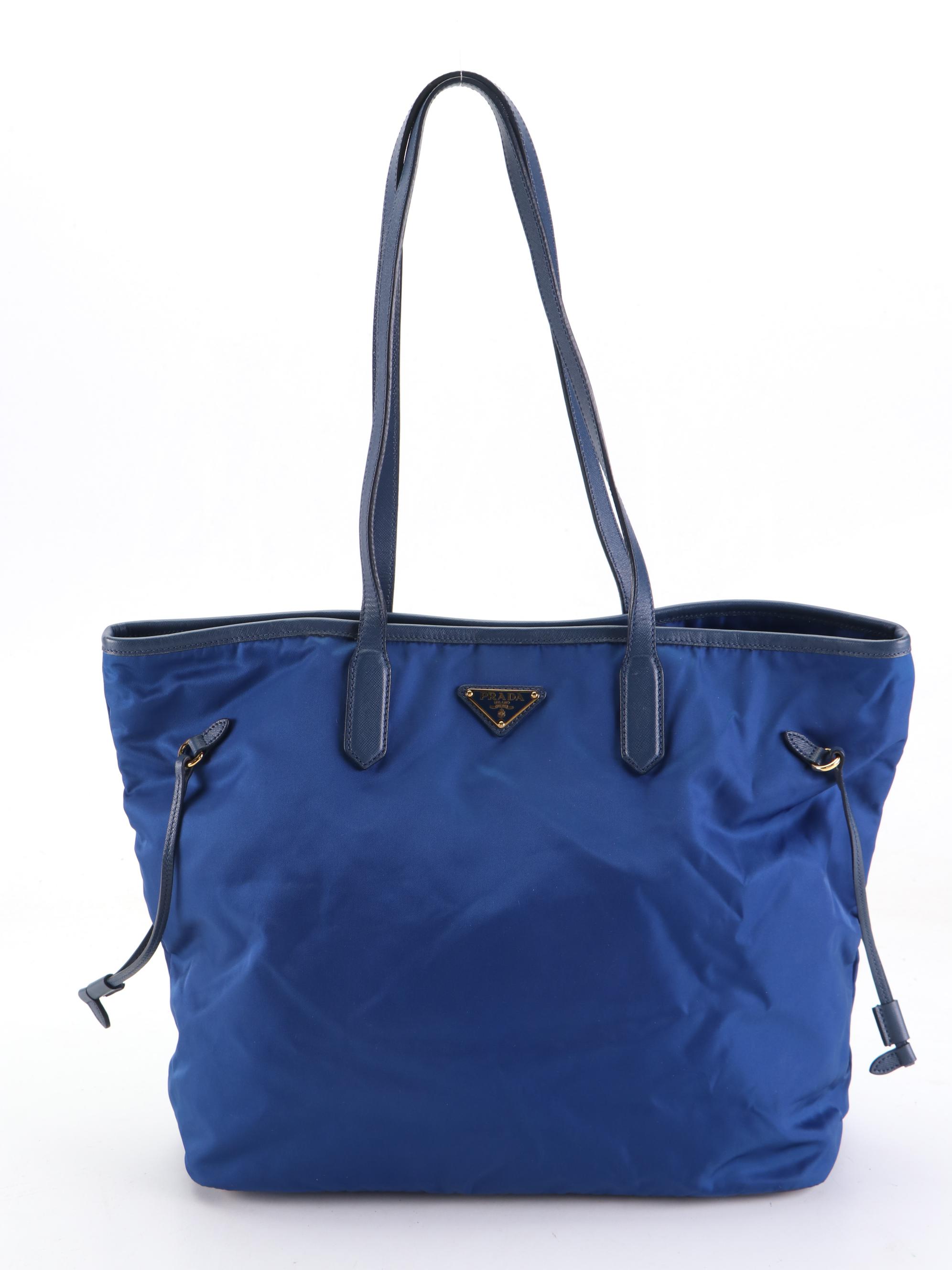 Prada Blue Tessuto Nylon and Saffiano Leather Tote Bag