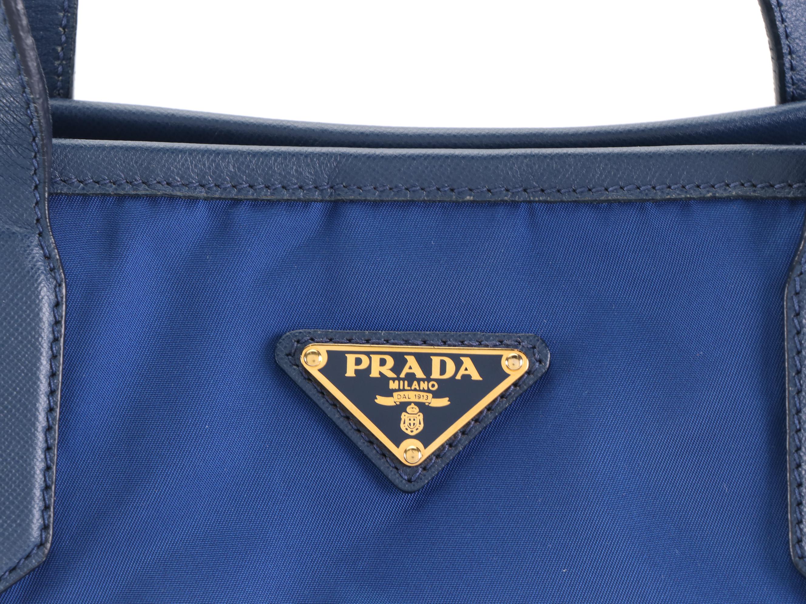 Prada Blue Tessuto Nylon and Saffiano Leather Tote Bag