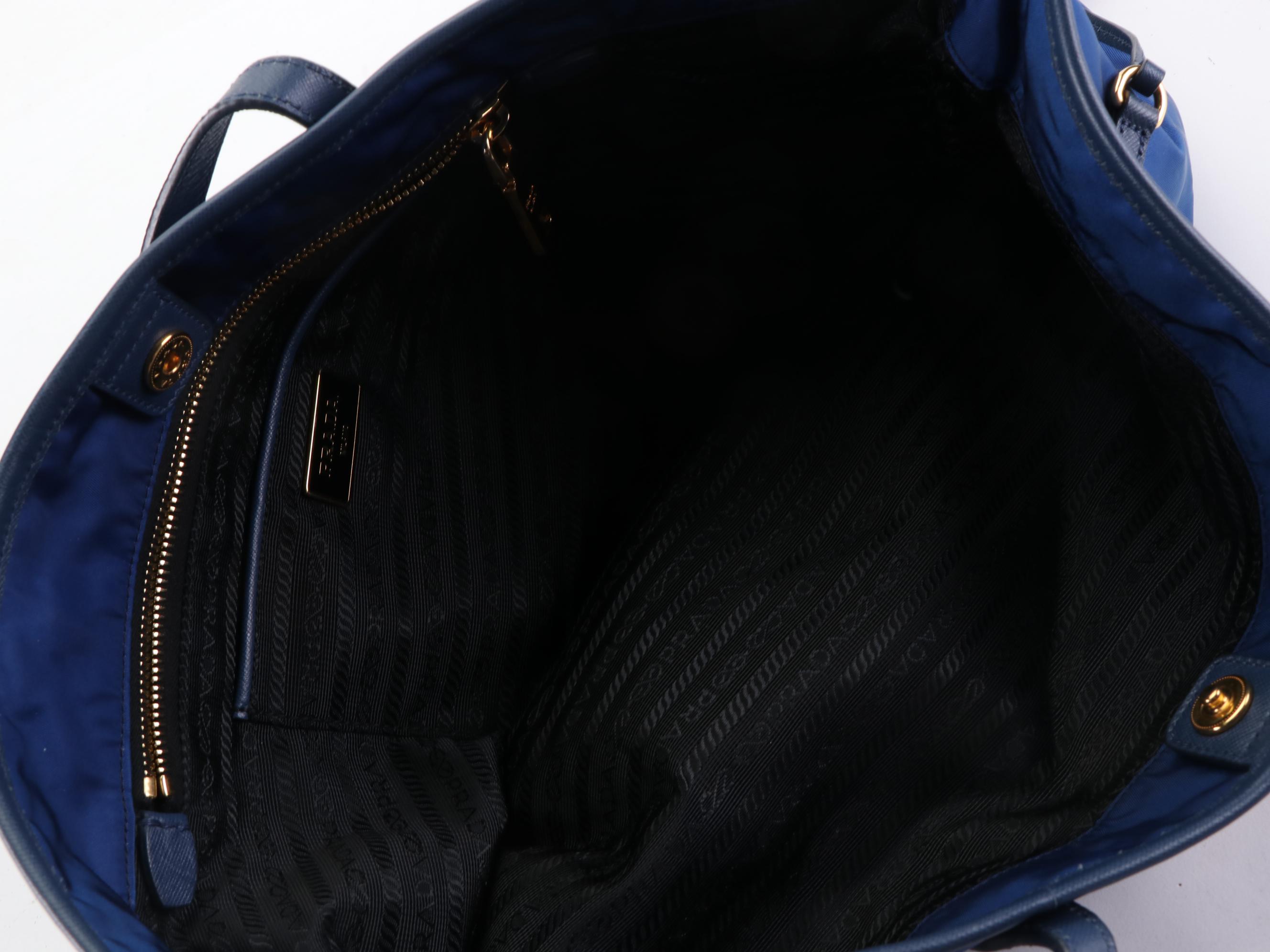 Prada Blue Tessuto Nylon and Saffiano Leather Tote Bag