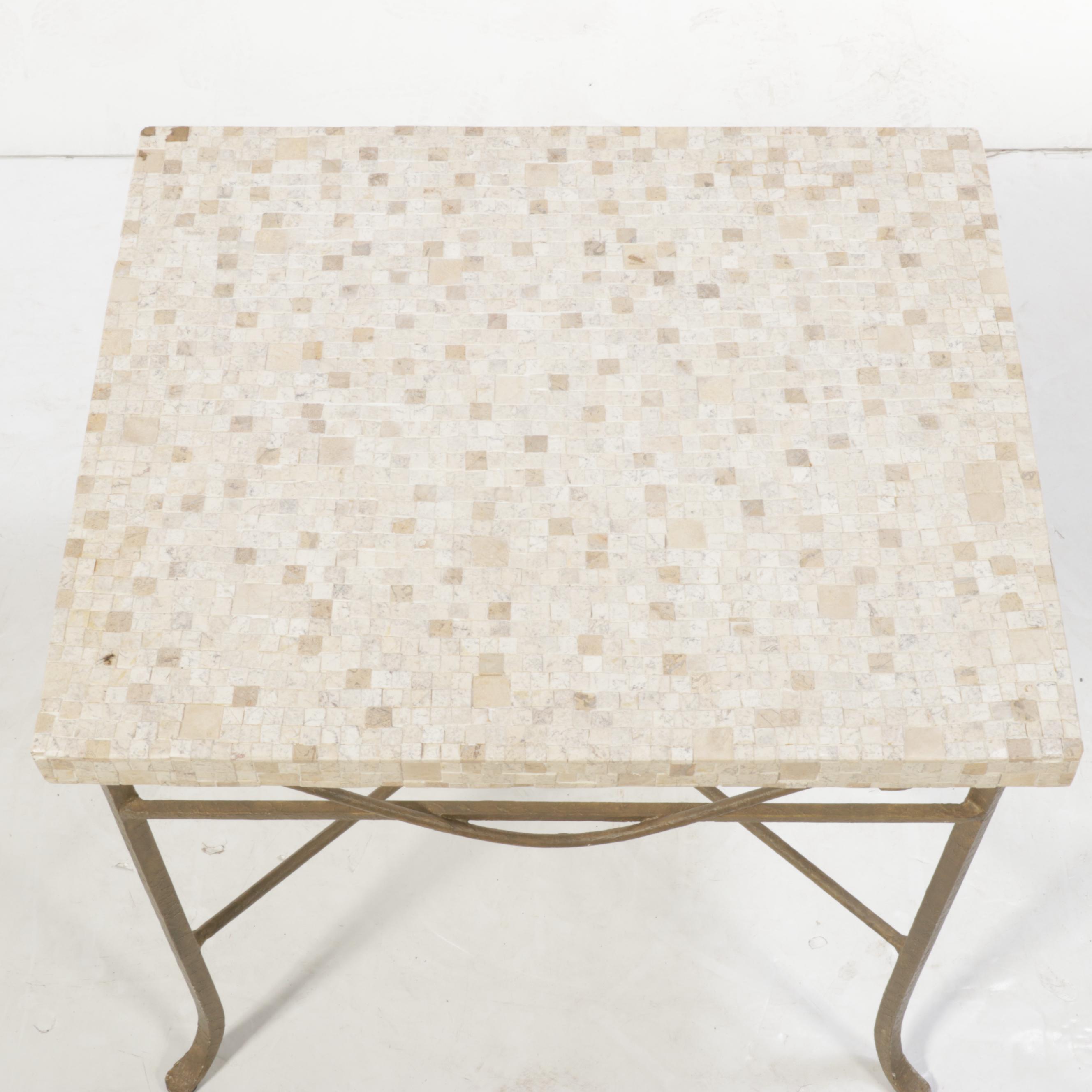 Scrolled Metal and Tessellated Stone Top Table
