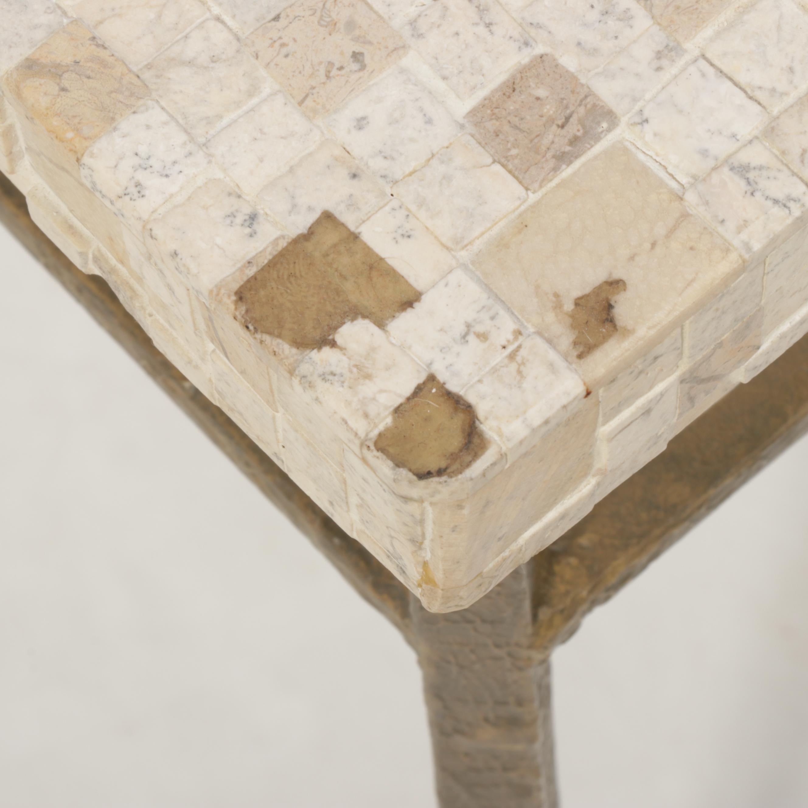 Scrolled Metal and Tessellated Stone Top Table
