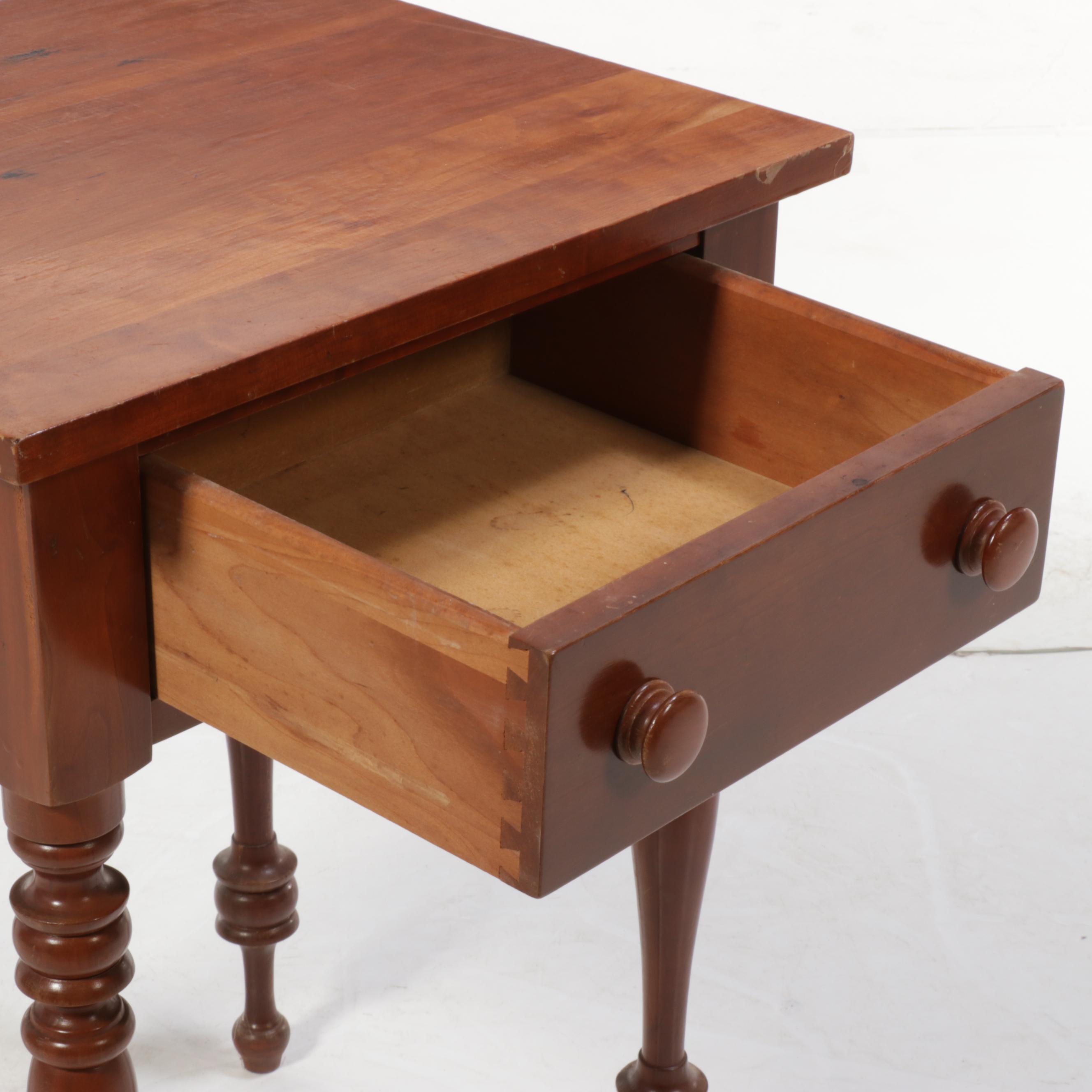 American Primitive Style Bench-Made Cherrywood Single-Drawer Table