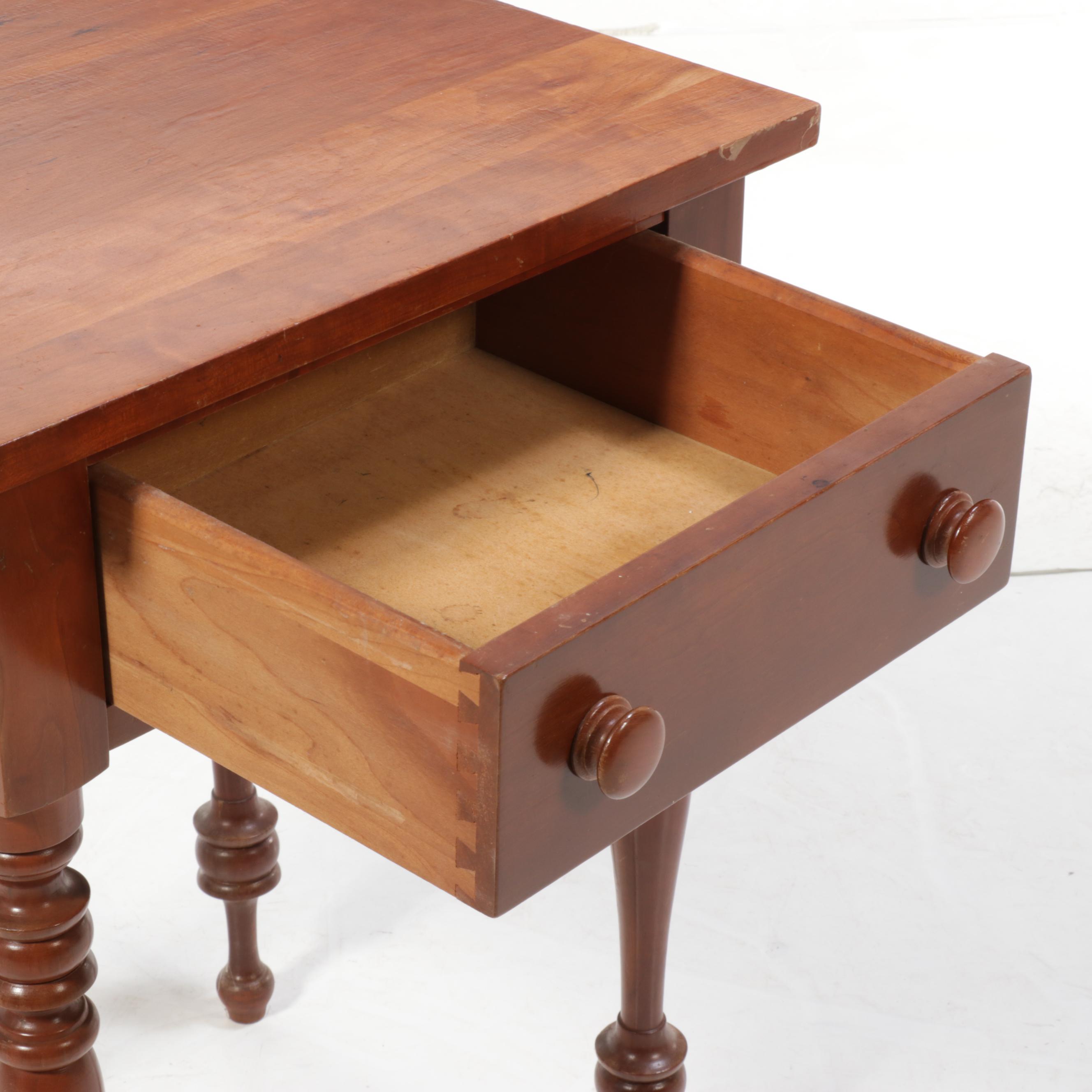 American Primitive Style Bench-Made Cherrywood Single-Drawer Table