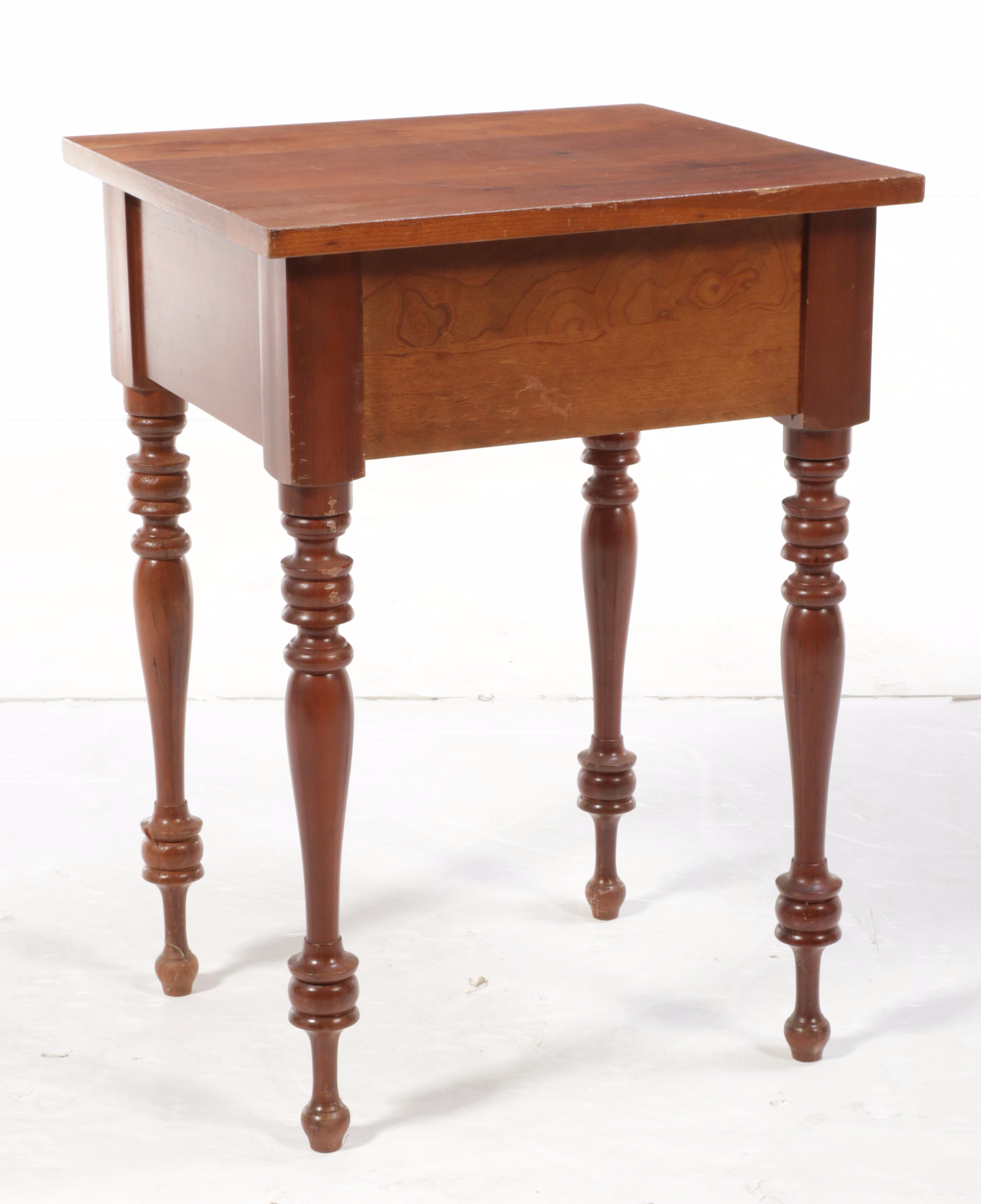 American Primitive Style Bench-Made Cherrywood Single-Drawer Table