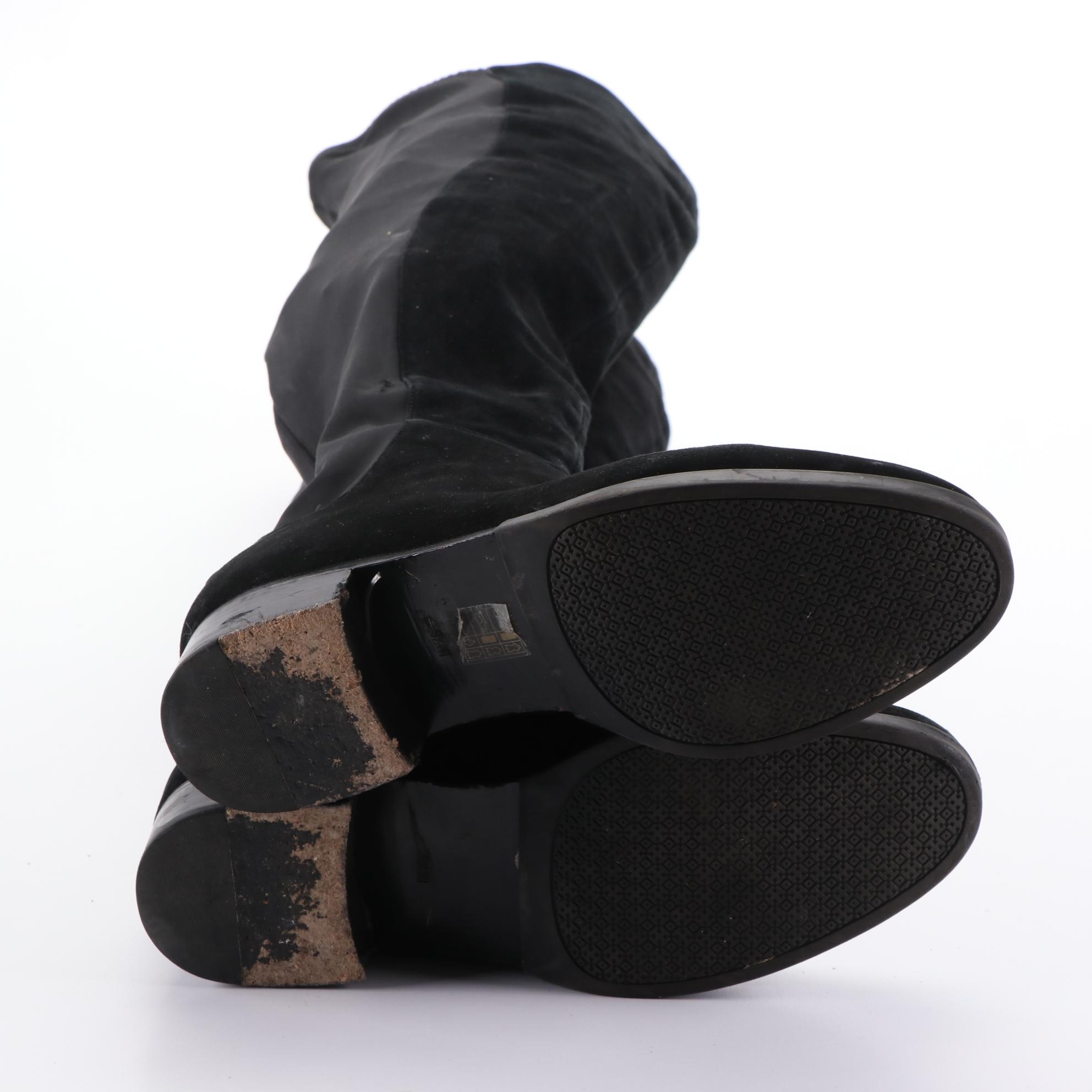 Tory Burch Caitlin Black Suede and Neoprene Stretch Over-The-Knee Boots